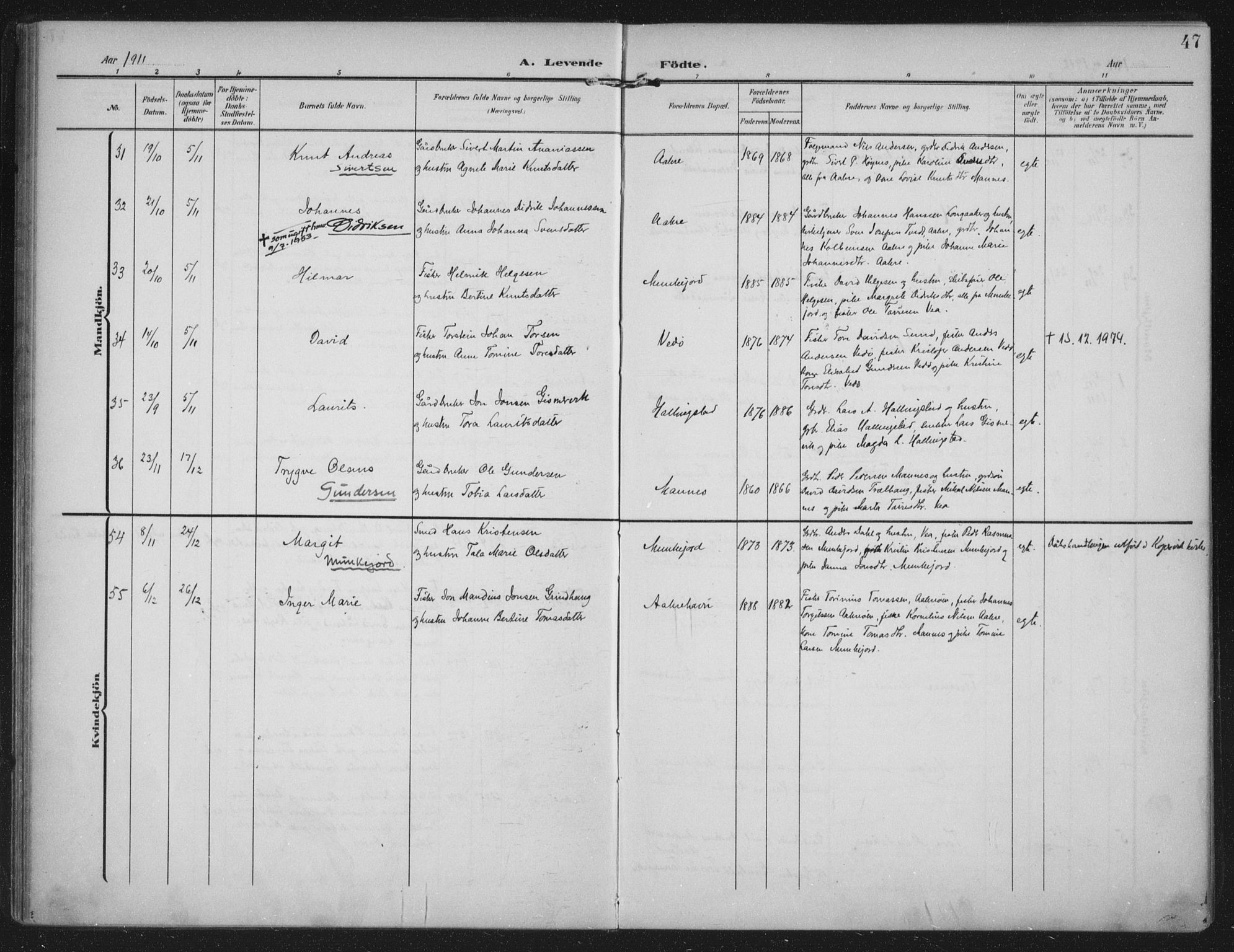 Kopervik sokneprestkontor, SAST/A-101850/H/Ha/Haa/L0005: Parish register (official) no. A 5, 1906-1924, p. 47