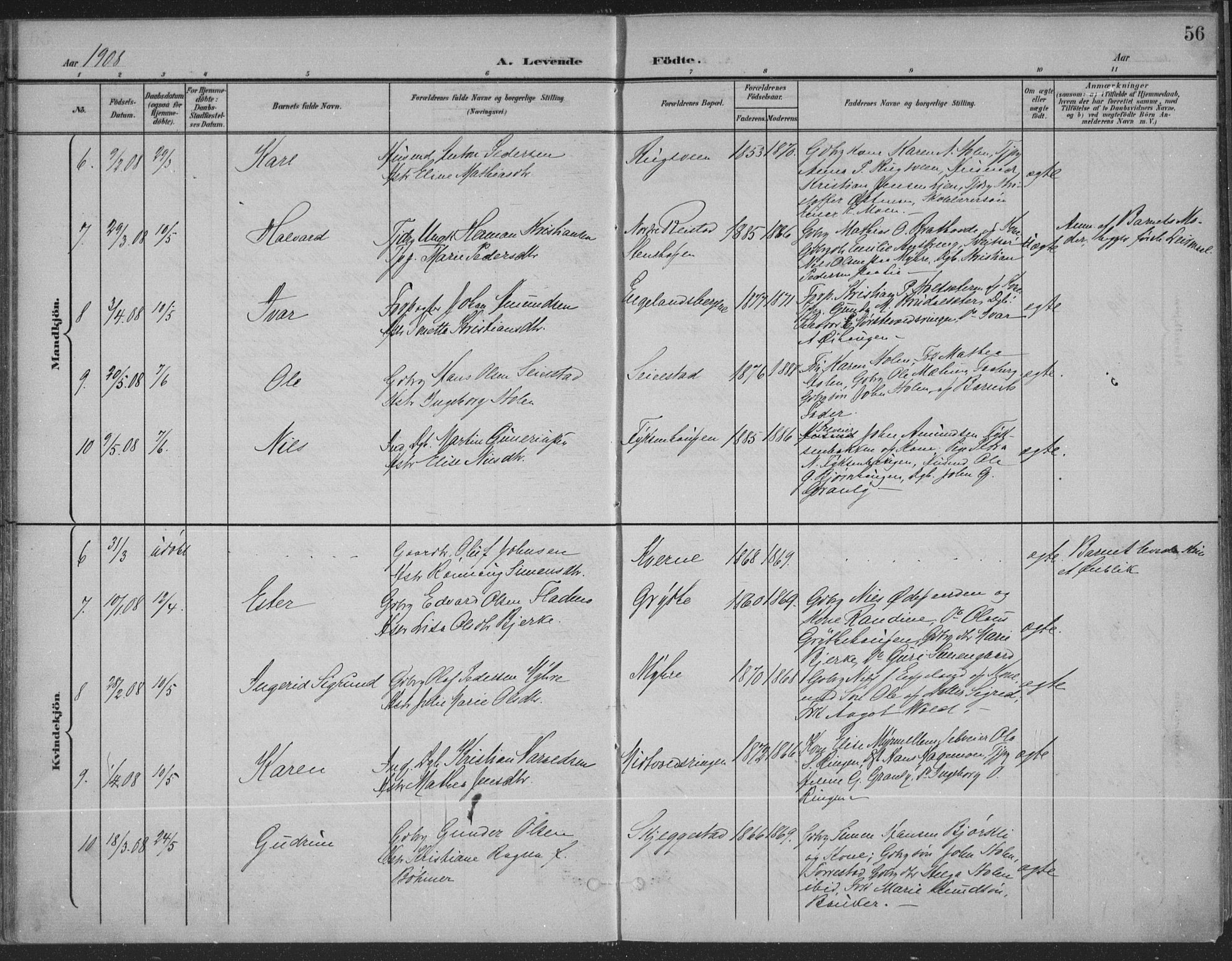 Østre Gausdal prestekontor, SAH/PREST-092/H/Ha/Haa/L0004: Parish register (official) no. 4, 1898-1914, p. 56