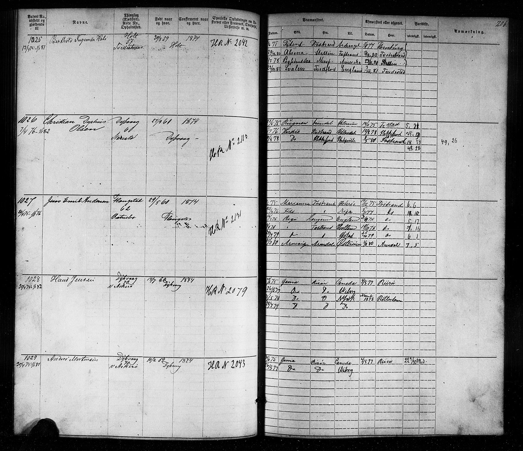 Tvedestrand mønstringskrets, SAK/2031-0011/F/Fa/L0003: Annotasjonsrulle nr 1-1905 med register, U-25, 1866-1886, p. 229