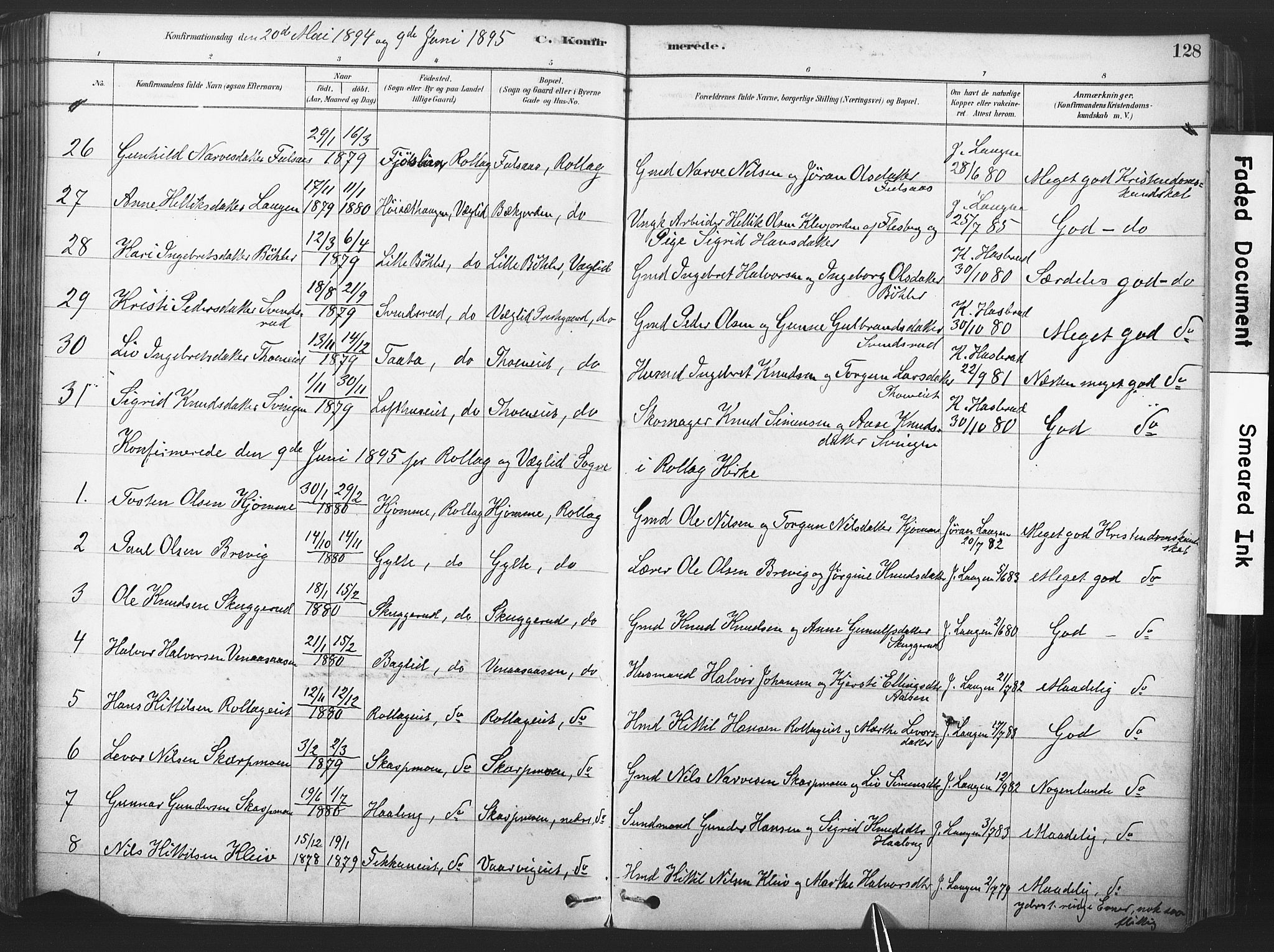 Rollag kirkebøker, SAKO/A-240/F/Fa/L0011: Parish register (official) no. I 11, 1878-1902, p. 128