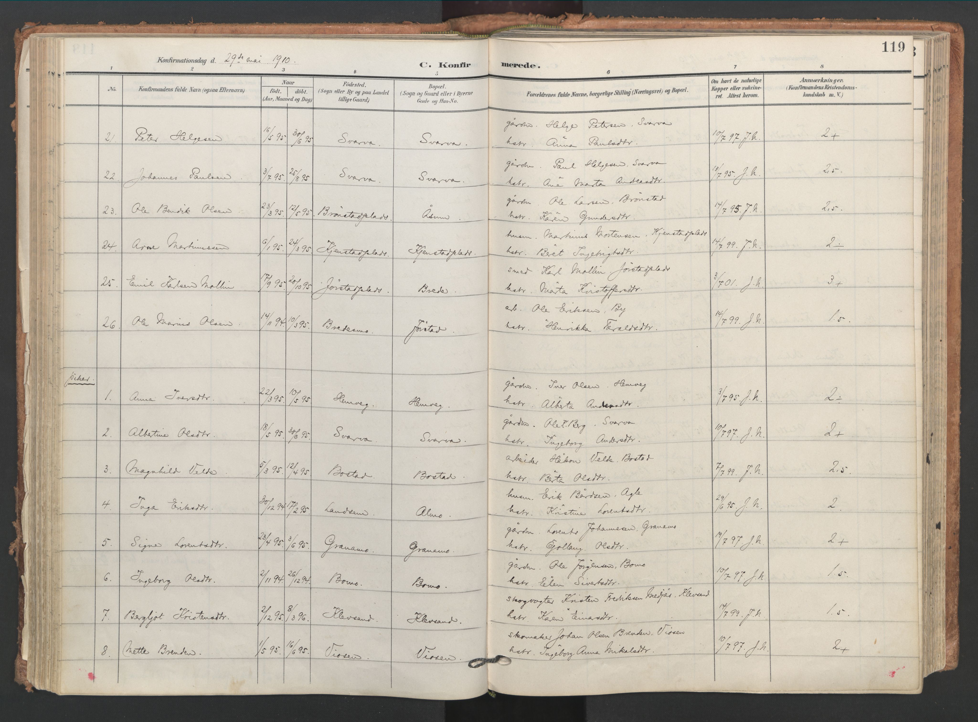 Ministerialprotokoller, klokkerbøker og fødselsregistre - Nord-Trøndelag, SAT/A-1458/749/L0477: Parish register (official) no. 749A11, 1902-1927, p. 119