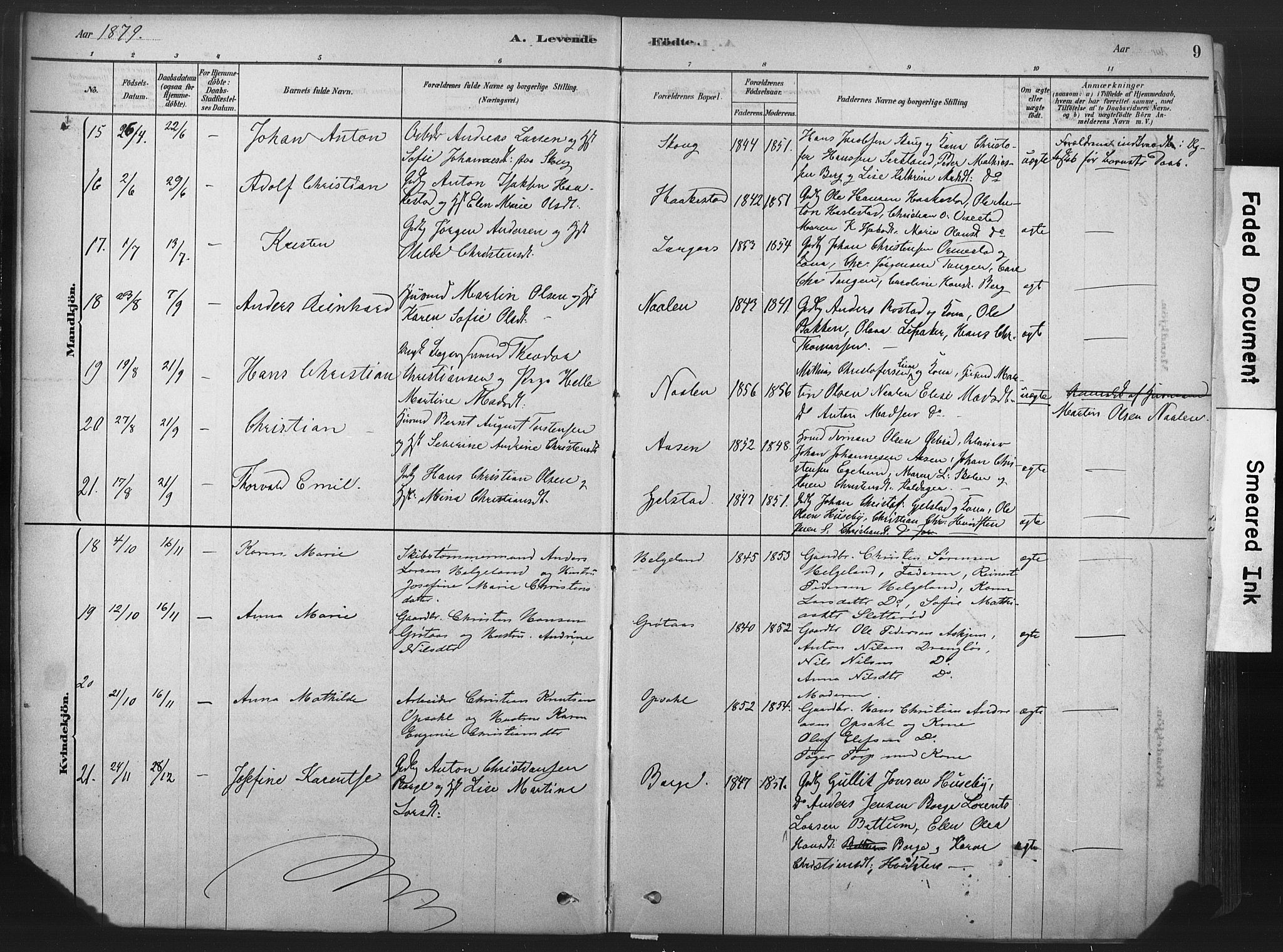 Våle kirkebøker, AV/SAKO-A-334/F/Fa/L0011: Parish register (official) no. I 11, 1878-1906, p. 9