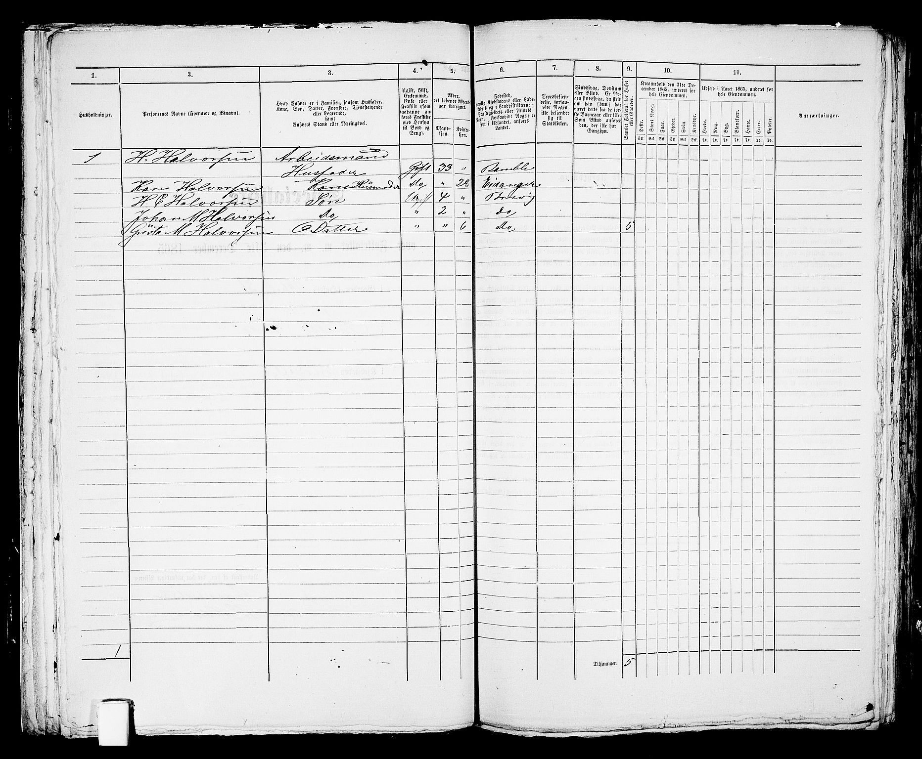 RA, 1865 census for Brevik, 1865, p. 414