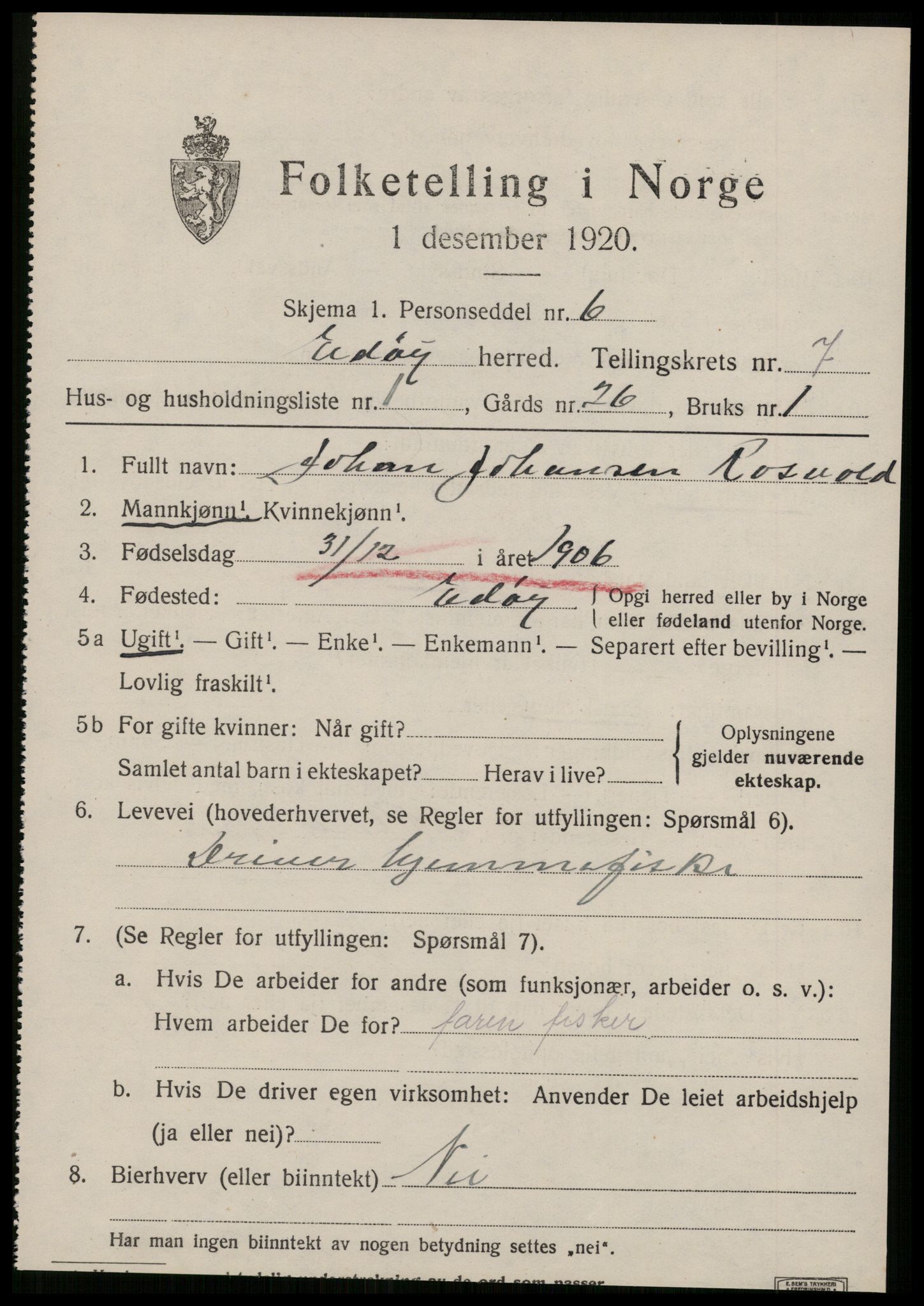 SAT, 1920 census for Edøy, 1920, p. 2208