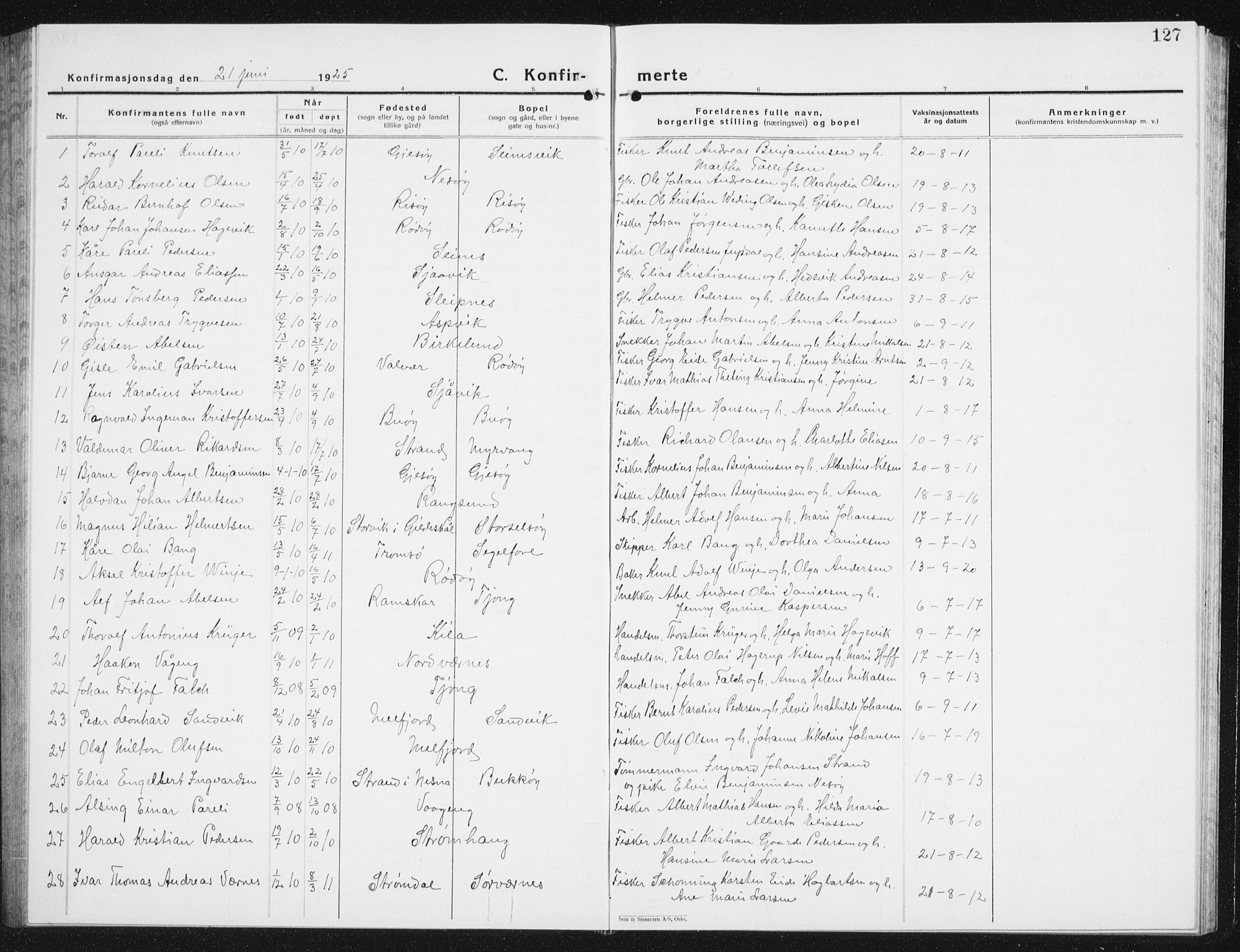 Ministerialprotokoller, klokkerbøker og fødselsregistre - Nordland, SAT/A-1459/841/L0622: Parish register (copy) no. 841C06, 1924-1942, p. 127