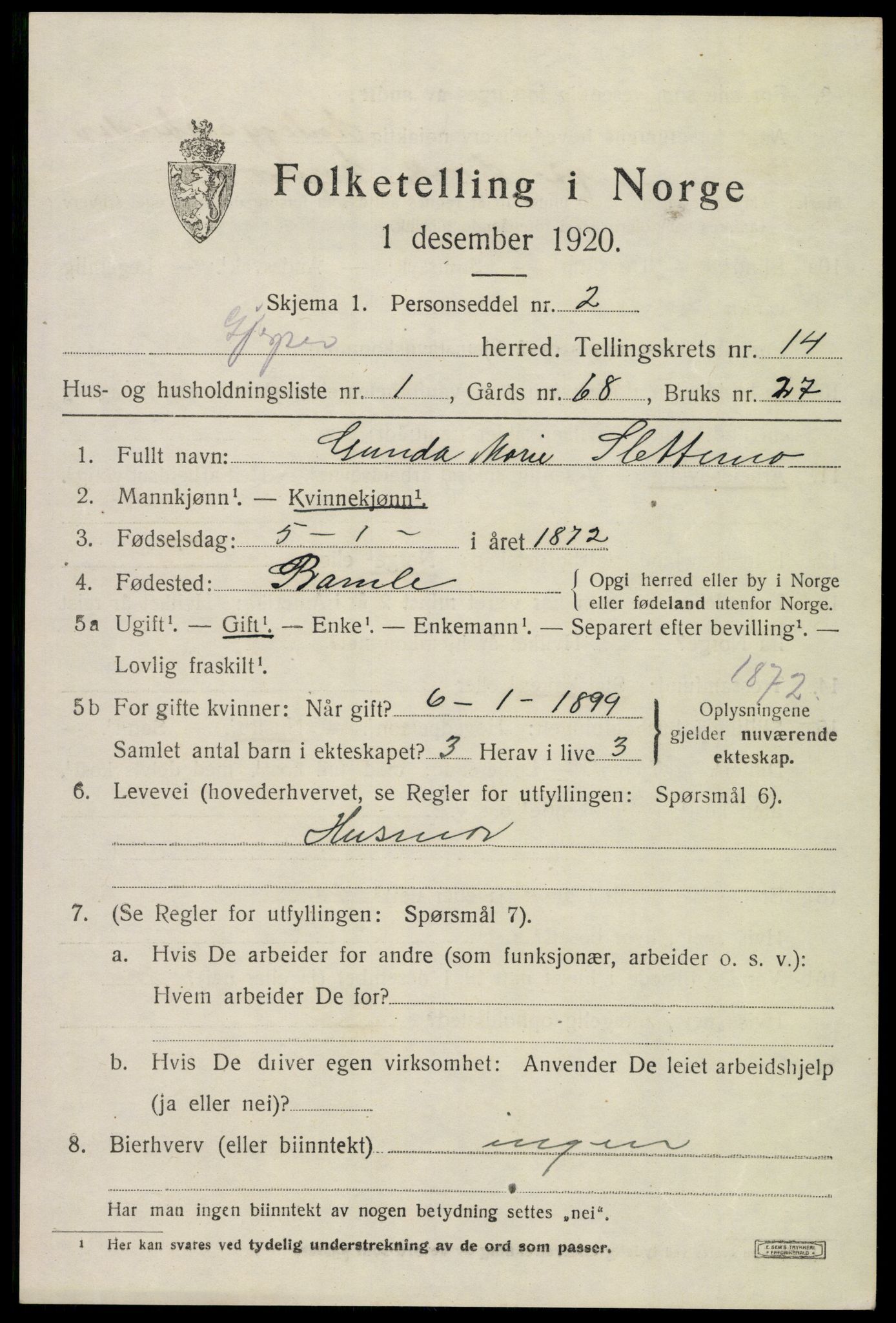 SAKO, 1920 census for Gjerpen, 1920, p. 15678