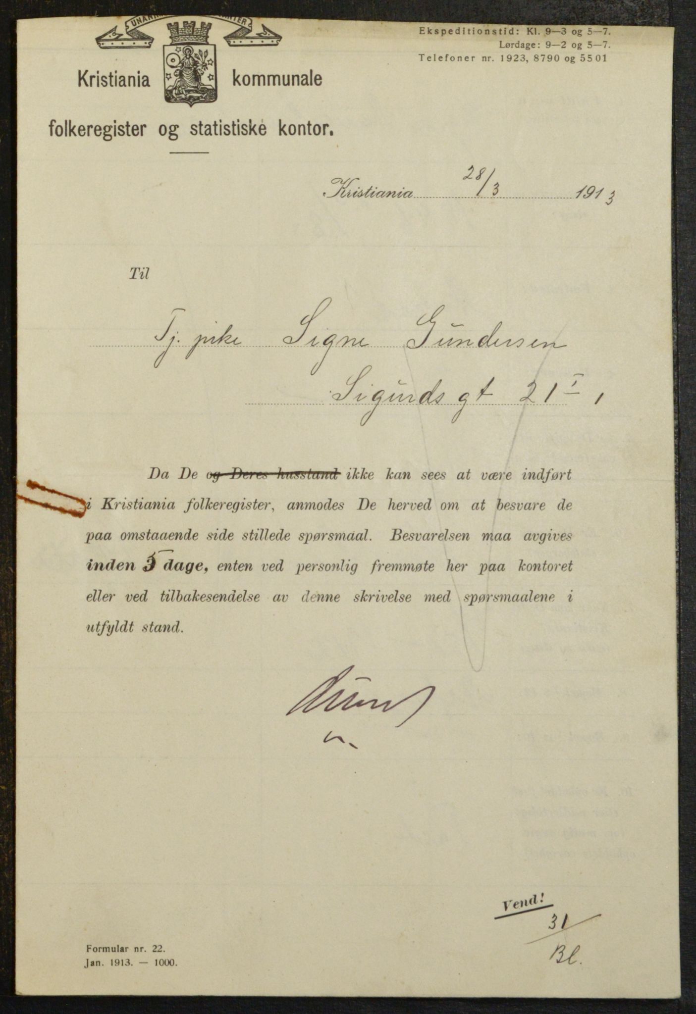 OBA, Municipal Census 1913 for Kristiania, 1913, p. 95104