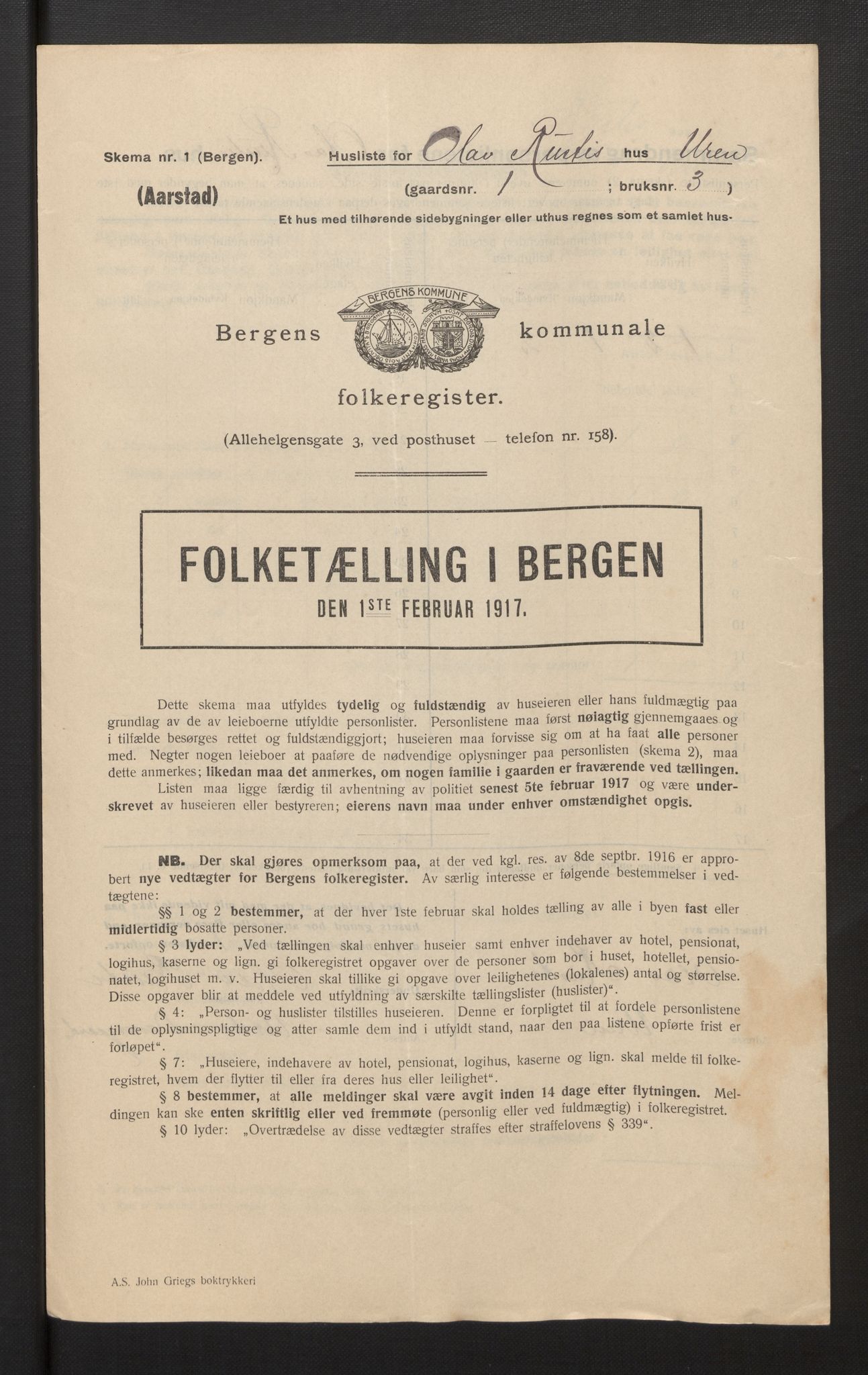 SAB, Municipal Census 1917 for Bergen, 1917, p. 46685