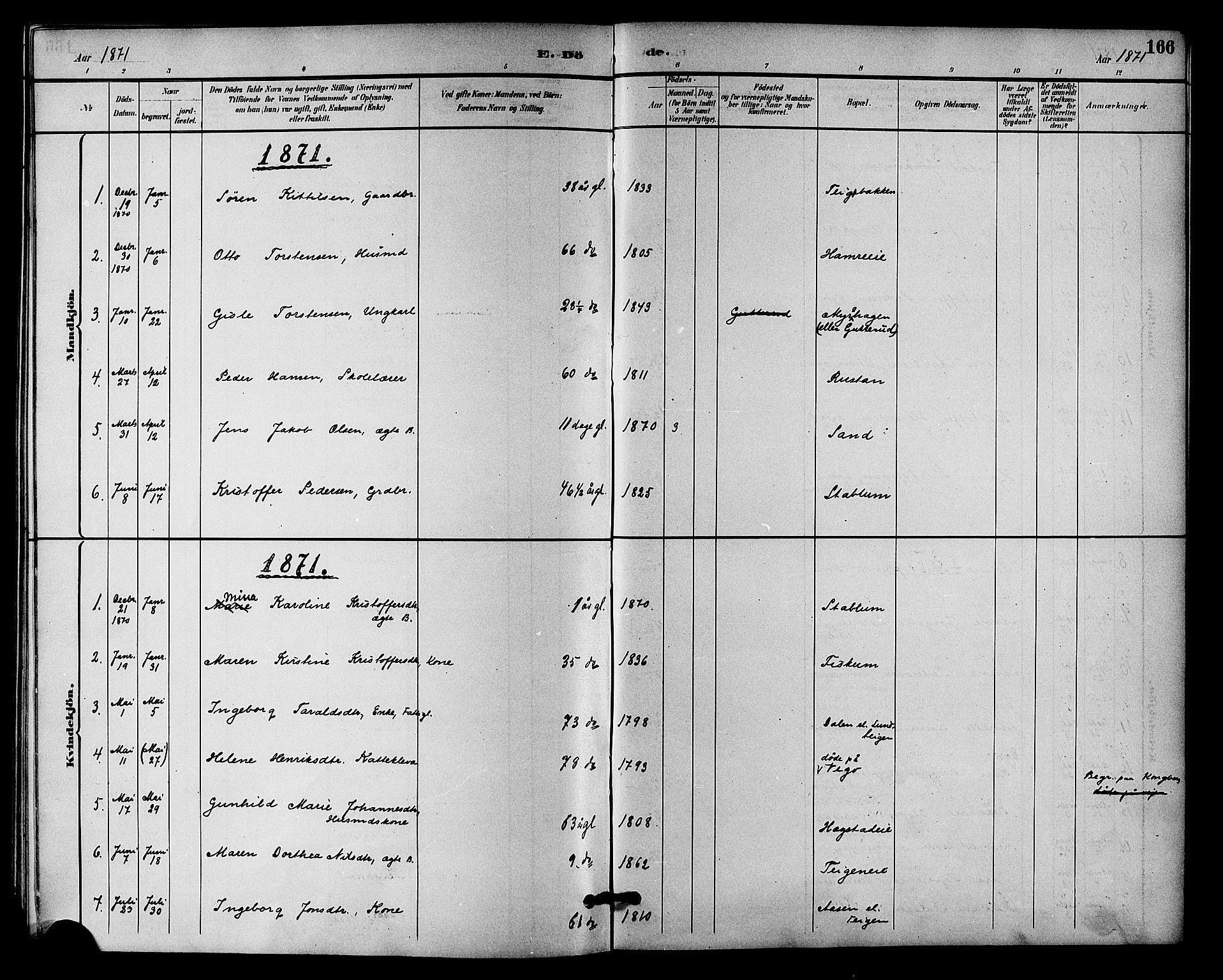 Fiskum kirkebøker, SAKO/A-15/F/Fa/L0001: Parish register (official) no. 1, 1858-1877, p. 166