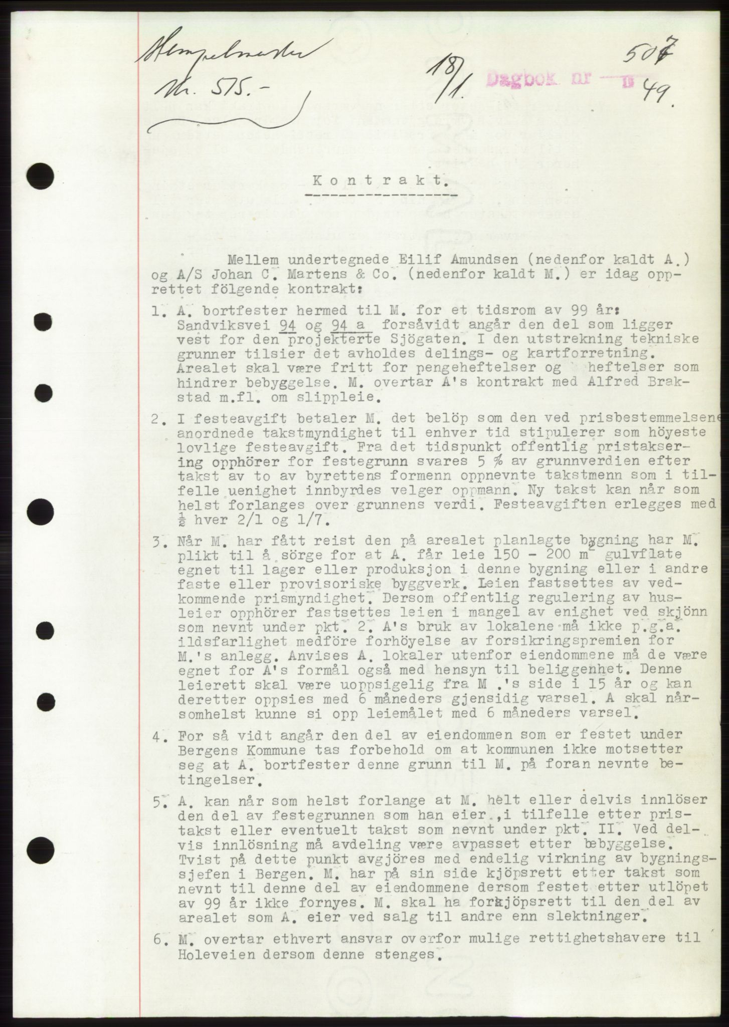 Byfogd og Byskriver i Bergen, AV/SAB-A-3401/03/03Bd/L0003: Mortgage book no. B29-39, 1947-1950, Diary no: : 507/1949