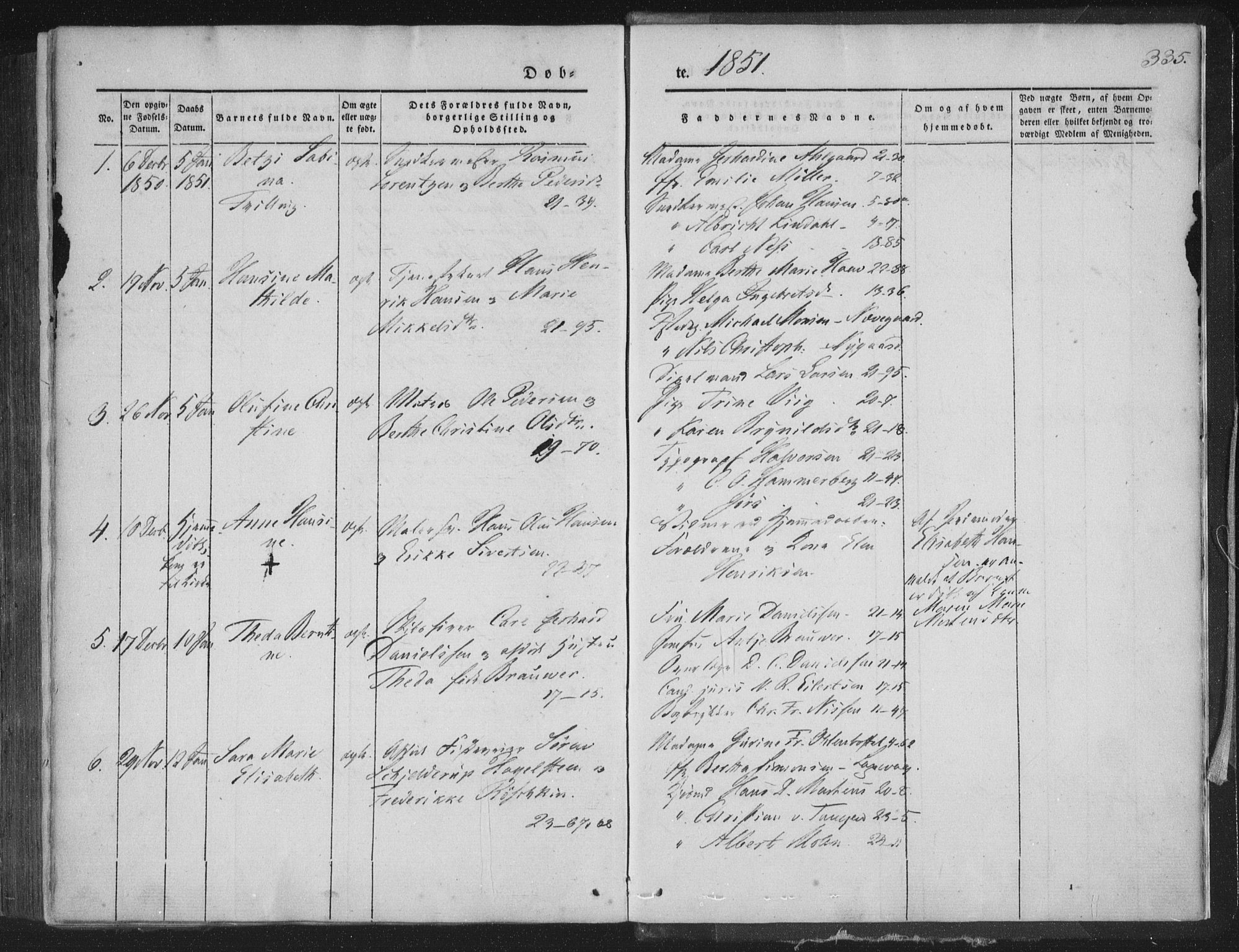 Korskirken sokneprestembete, SAB/A-76101/H/Haa/L0016: Parish register (official) no. B 2, 1841-1851, p. 335