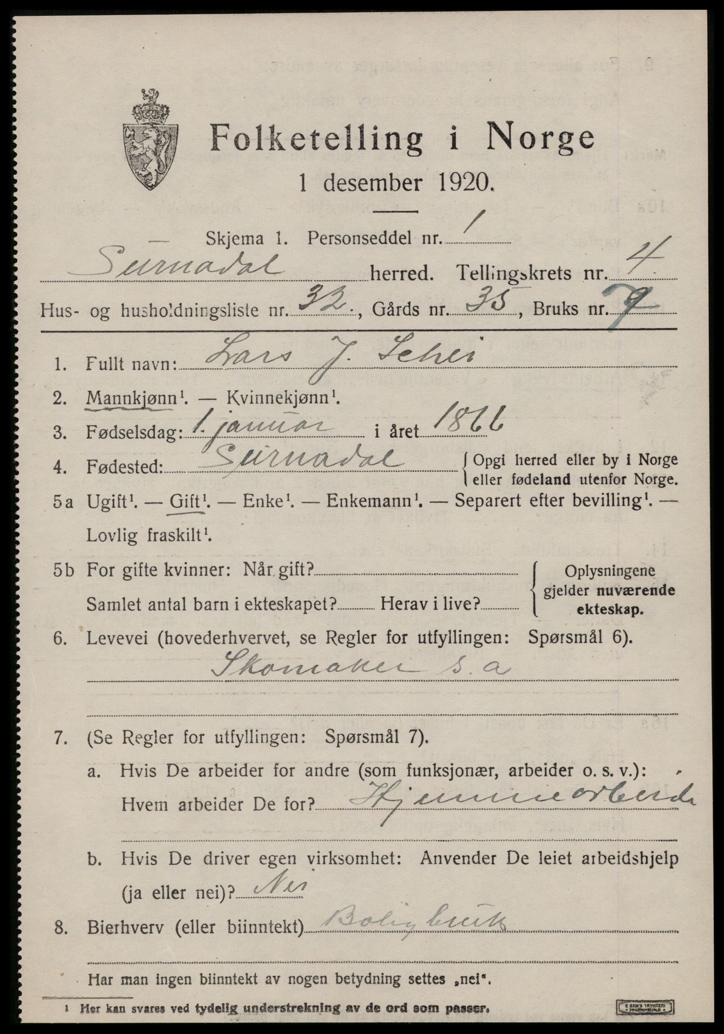 SAT, 1920 census for Surnadal, 1920, p. 3413
