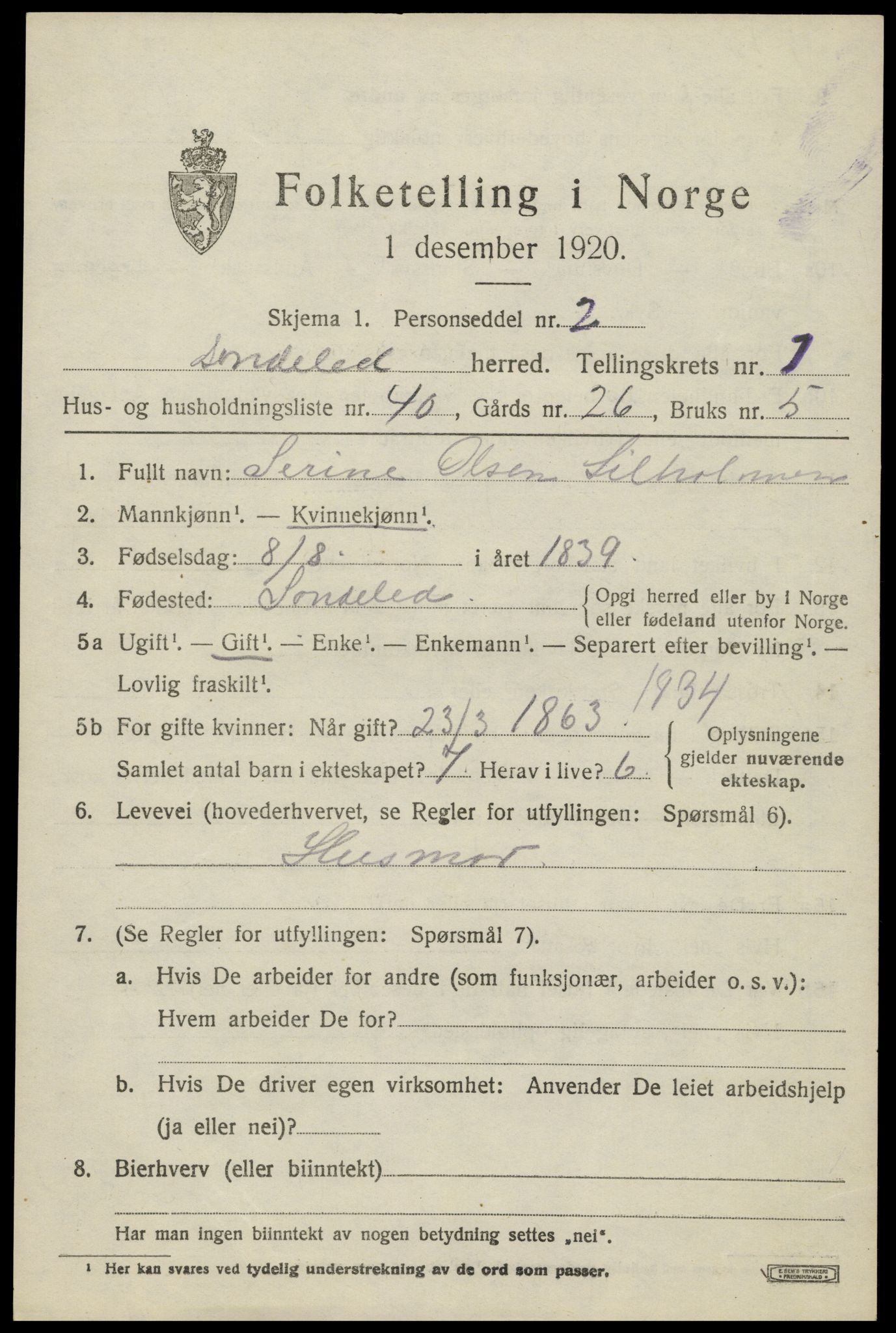 SAK, 1920 census for Søndeled, 1920, p. 4309