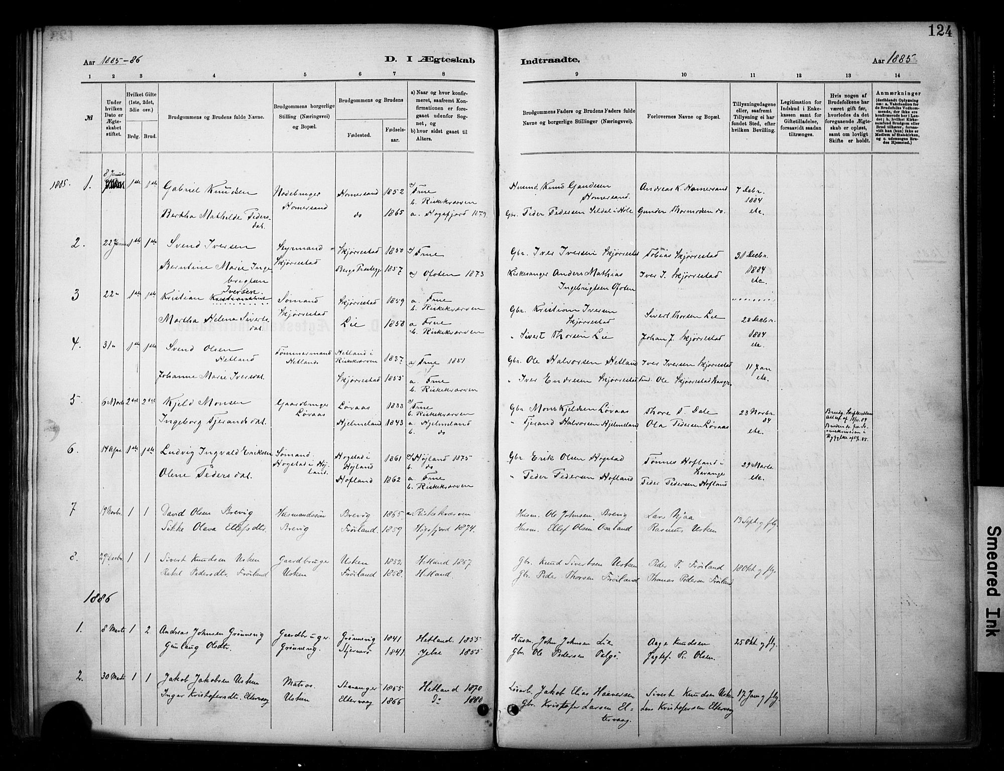 Hetland sokneprestkontor, AV/SAST-A-101826/30/30BA/L0010: Parish register (official) no. A 10, 1882-1925, p. 124