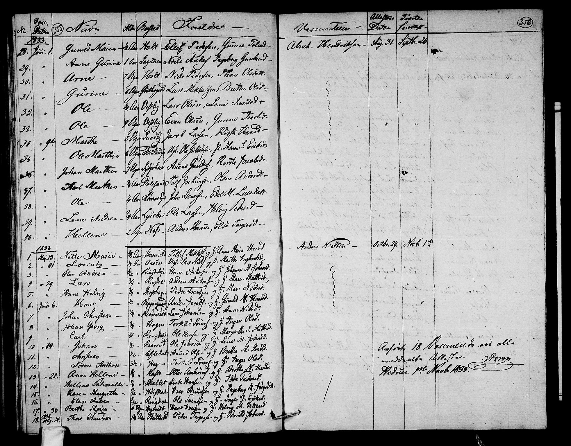 Hedrum kirkebøker, AV/SAKO-A-344/F/Fa/L0003: Parish register (official) no. I 3, 1807-1816, p. 355-356