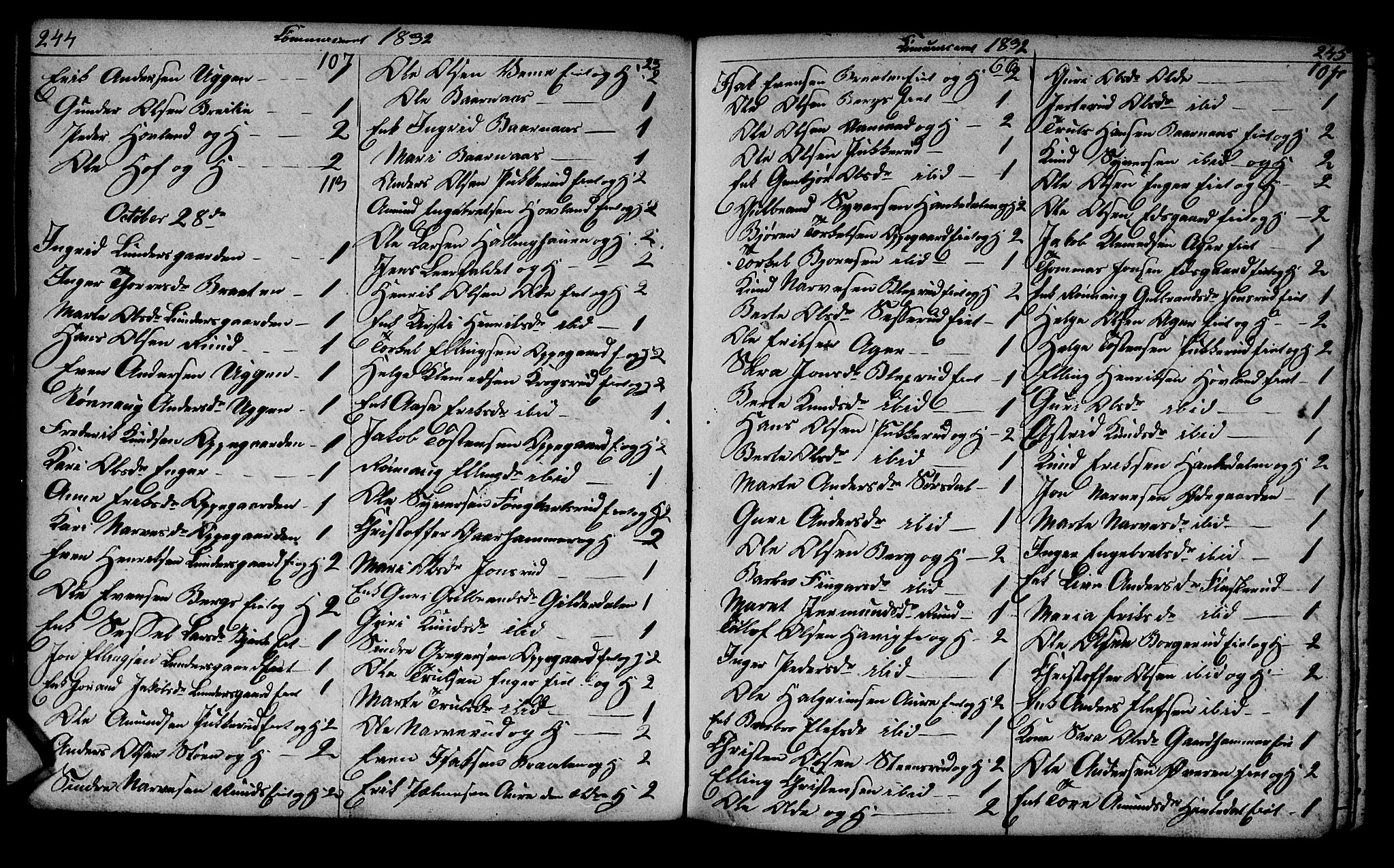 Lunder kirkebøker, AV/SAKO-A-629/G/Ga/L0001: Parish register (copy) no. I 1, 1832-1849, p. 244-245