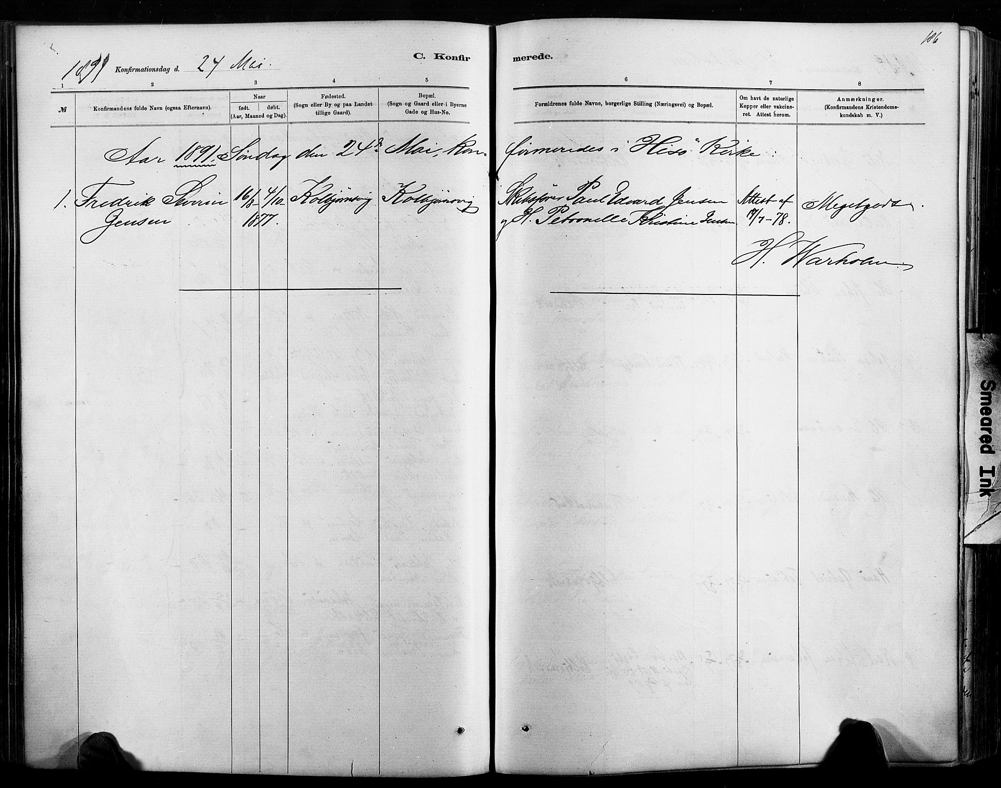 Hisøy sokneprestkontor, AV/SAK-1111-0020/F/Fa/L0003: Parish register (official) no. A 3, 1881-1894, p. 186