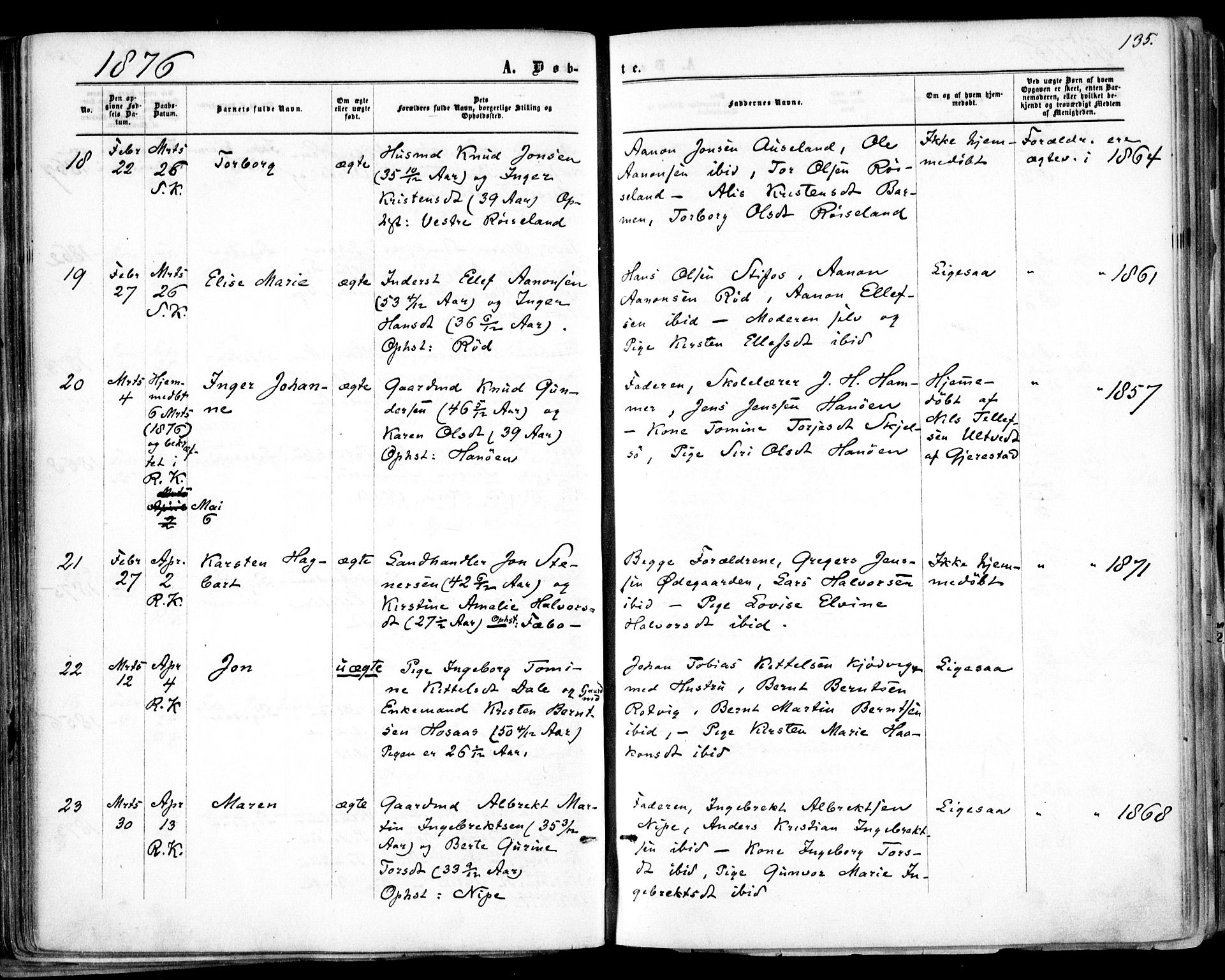 Søndeled sokneprestkontor, SAK/1111-0038/F/Fa/L0003: Parish register (official) no. A 3, 1861-1879, p. 135