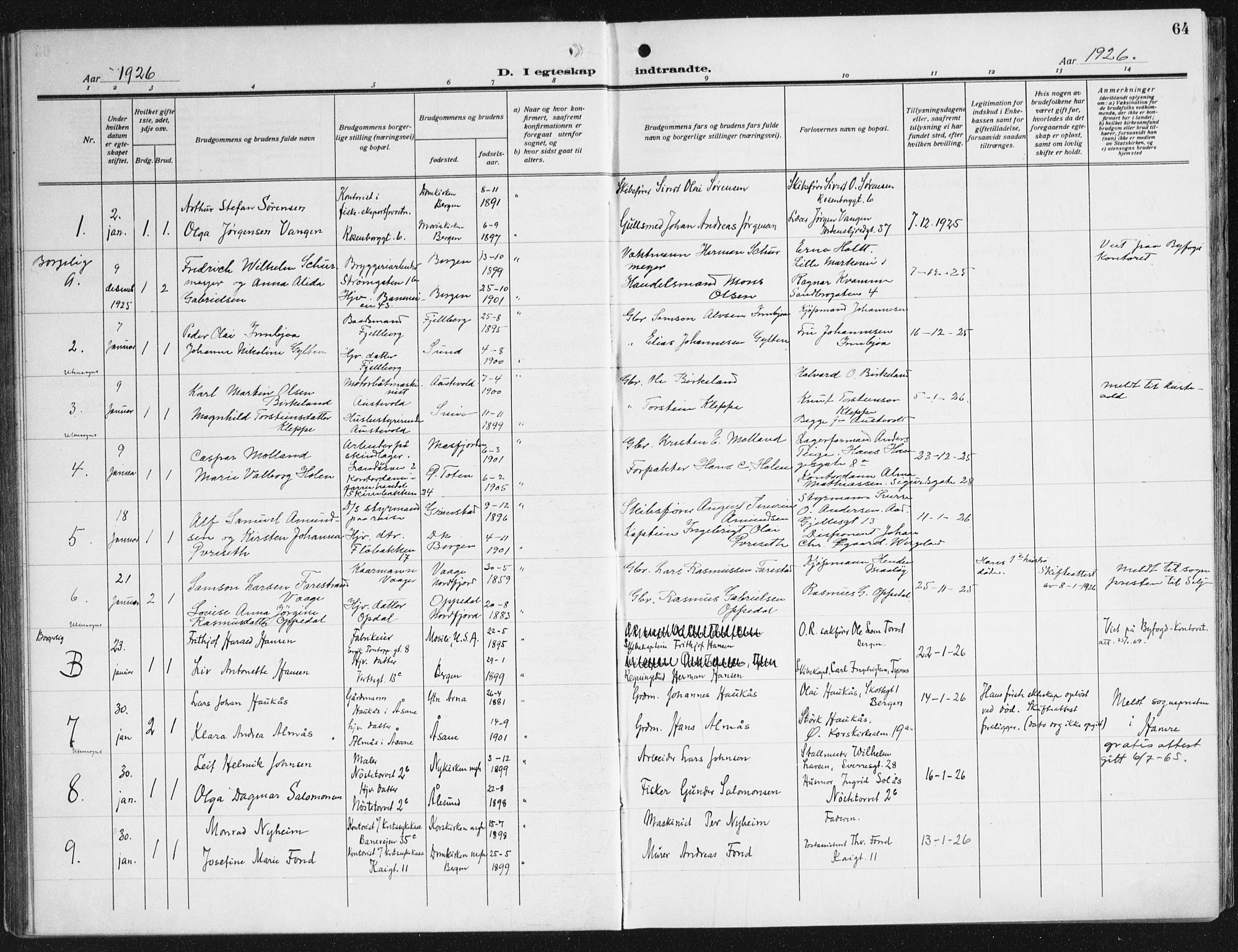 Domkirken sokneprestembete, AV/SAB-A-74801/H/Haa/L0039: Parish register (official) no. D 6, 1921-1937, p. 64