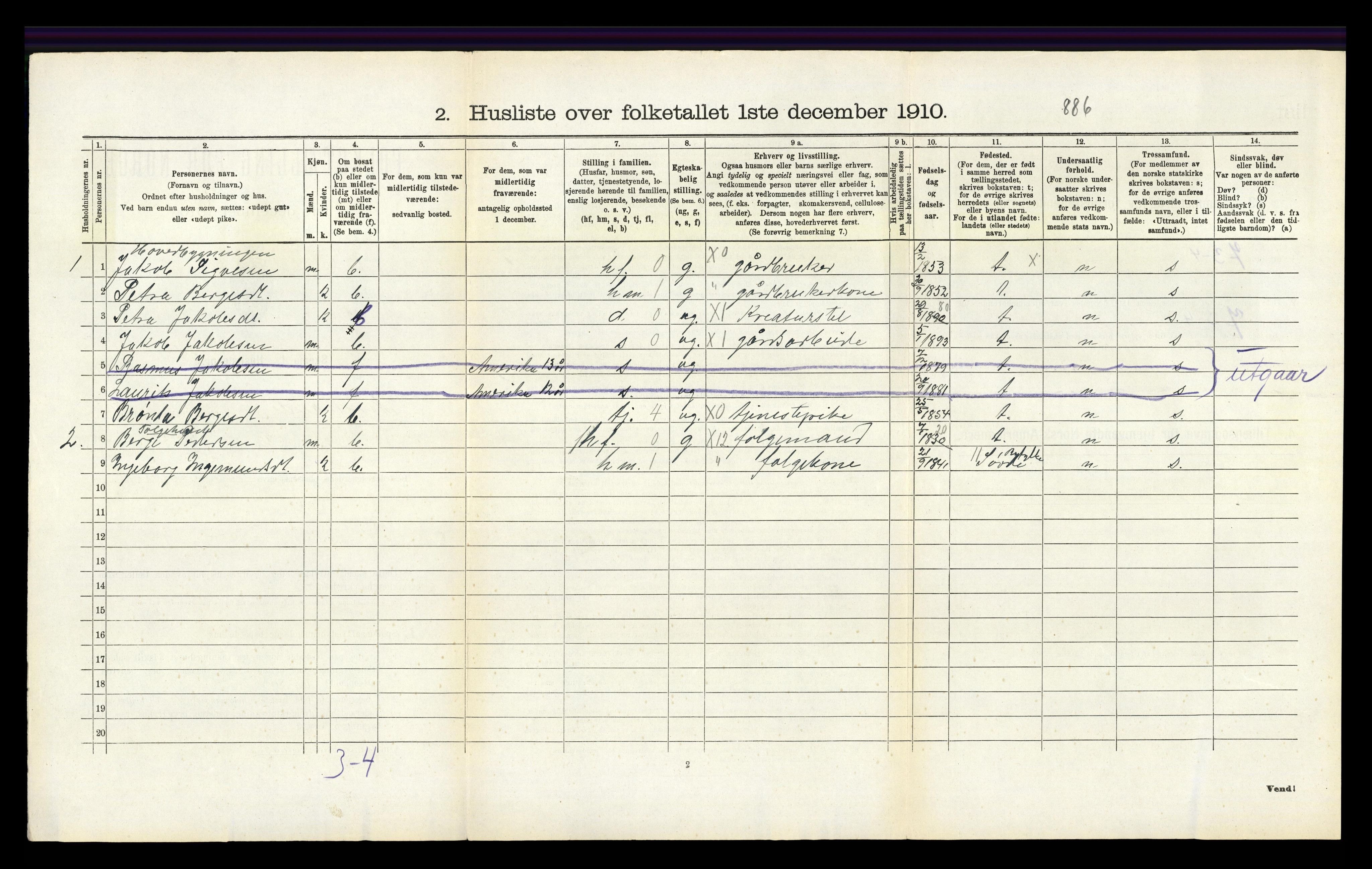 RA, 1910 census for Nedstrand, 1910, p. 350