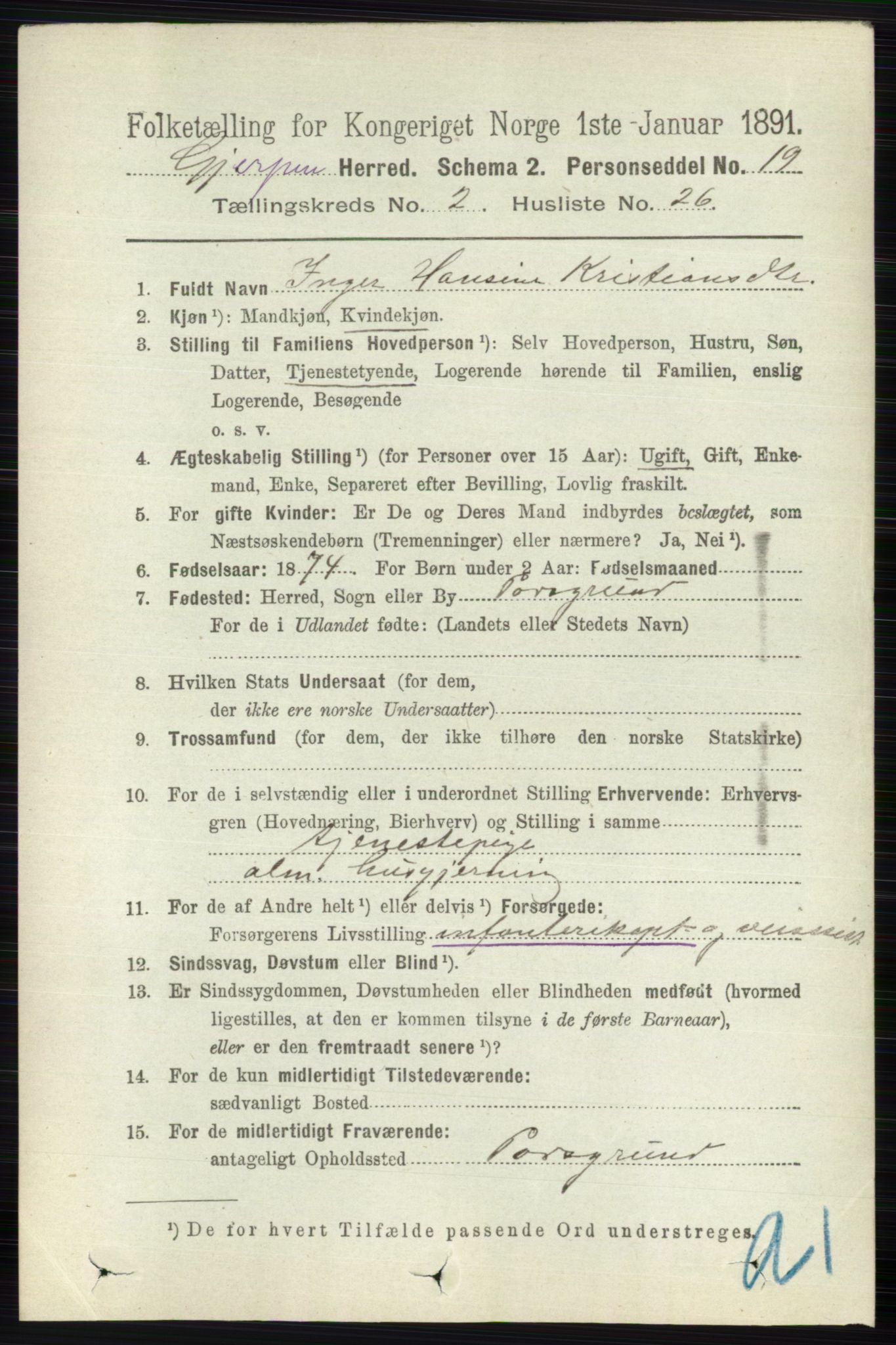 RA, 1891 census for 0812 Gjerpen, 1891, p. 945