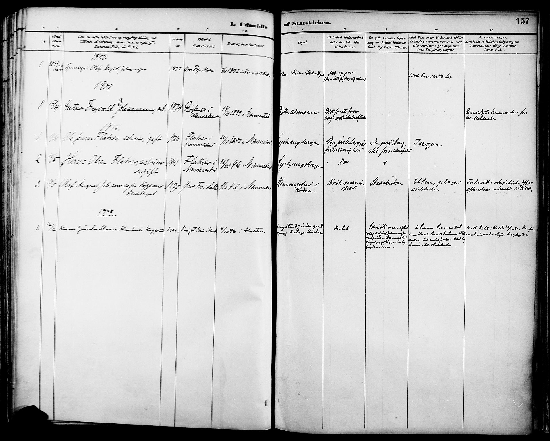 Nannestad prestekontor Kirkebøker, SAO/A-10414a/F/Fa/L0015: Parish register (official) no. I 15, 1891-1905, p. 157