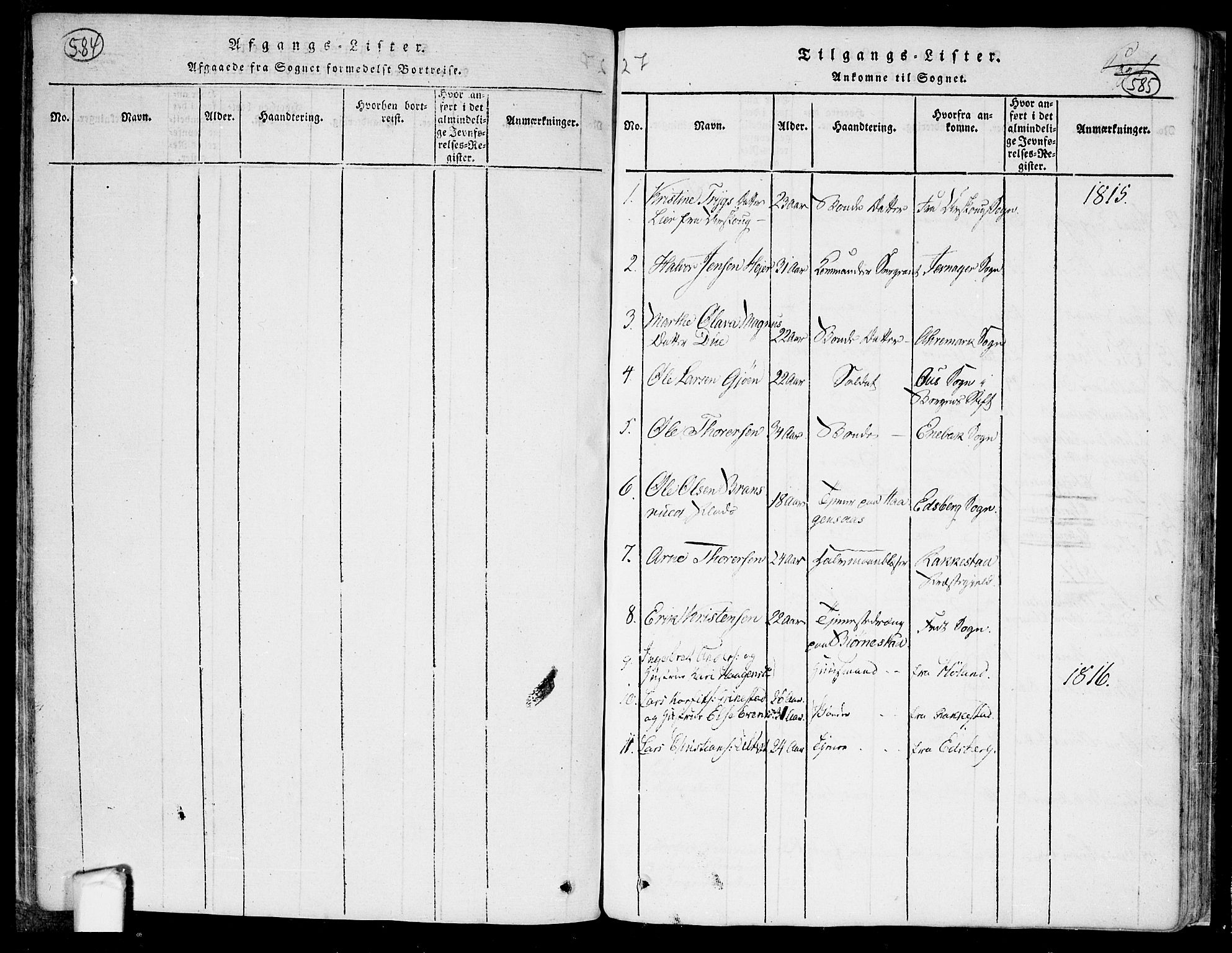 Trøgstad prestekontor Kirkebøker, SAO/A-10925/F/Fa/L0006: Parish register (official) no. I 6, 1815-1844, p. 585