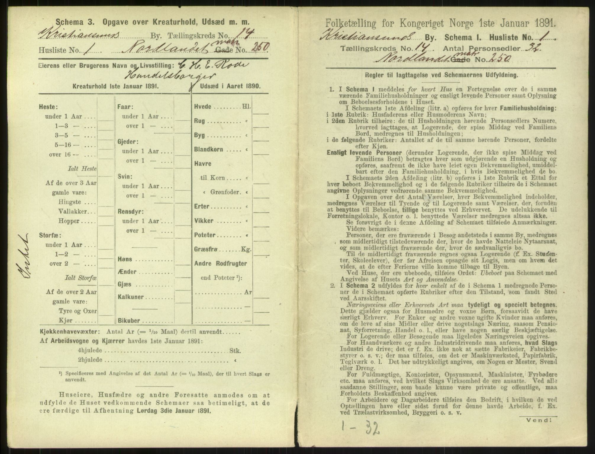 RA, 1891 census for 1503 Kristiansund, 1891, p. 1496