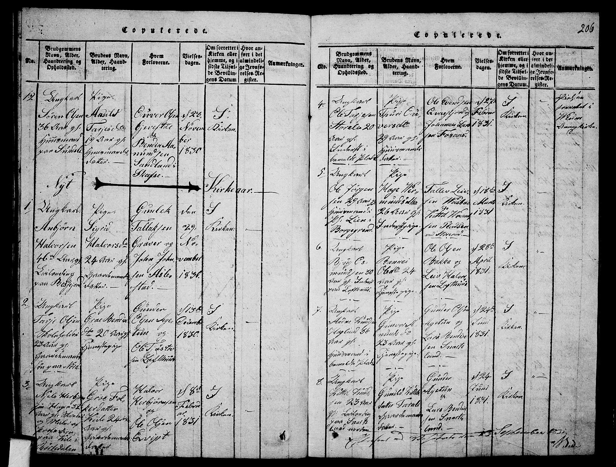 Fyresdal kirkebøker, SAKO/A-263/G/Ga/L0001: Parish register (copy) no. I 1, 1816-1840, p. 206