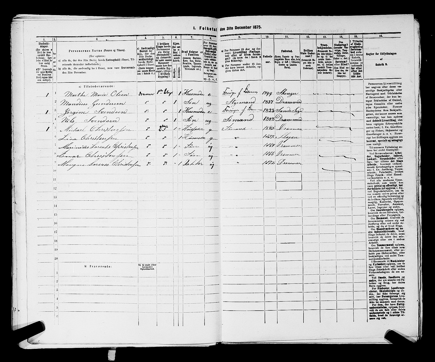 SAKO, 1875 census for 0602 Drammen, 1875, p. 3436