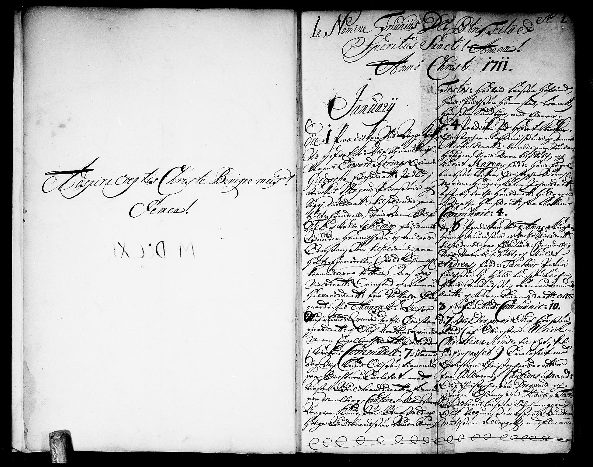 Ullensaker prestekontor Kirkebøker, SAO/A-10236a/F/Fa/L0003: Parish register (official) no. I 3, 1711-1720, p. 1