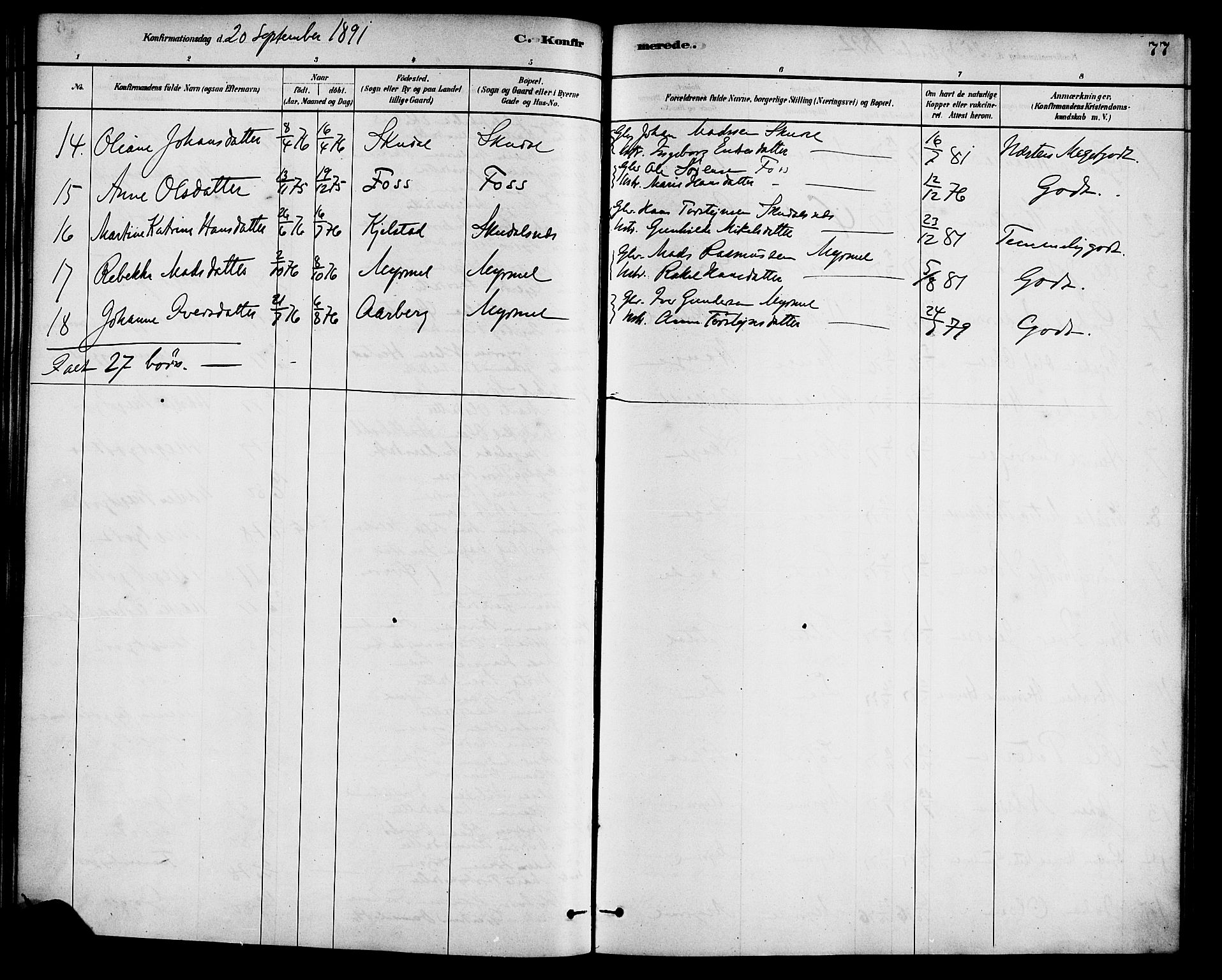 Gaular sokneprestembete, SAB/A-80001/H/Haa: Parish register (official) no. B 1, 1882-1897, p. 77