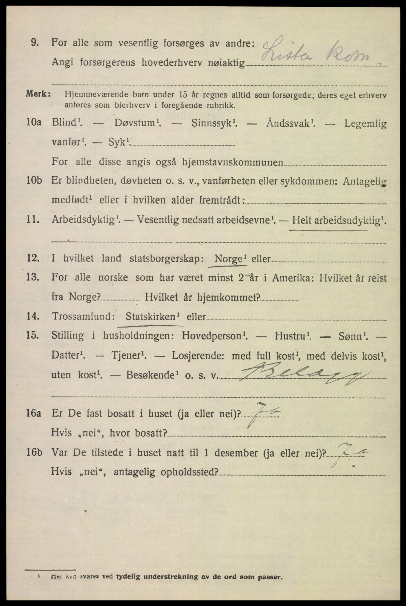 SAK, 1920 census for Lista, 1920, p. 6964