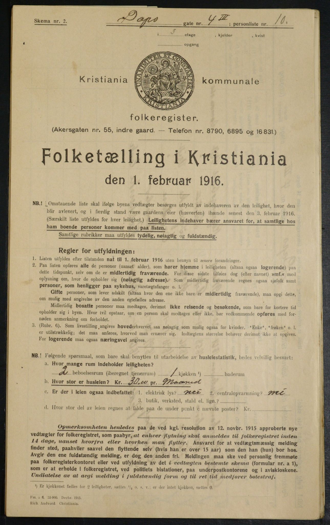 OBA, Municipal Census 1916 for Kristiania, 1916, p. 15934