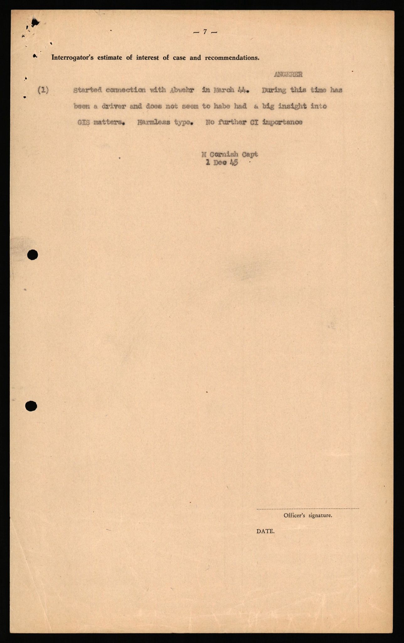Forsvaret, Forsvarets overkommando II, AV/RA-RAFA-3915/D/Db/L0038: CI Questionaires. Tyske okkupasjonsstyrker i Norge. Østerrikere., 1945-1946, p. 25
