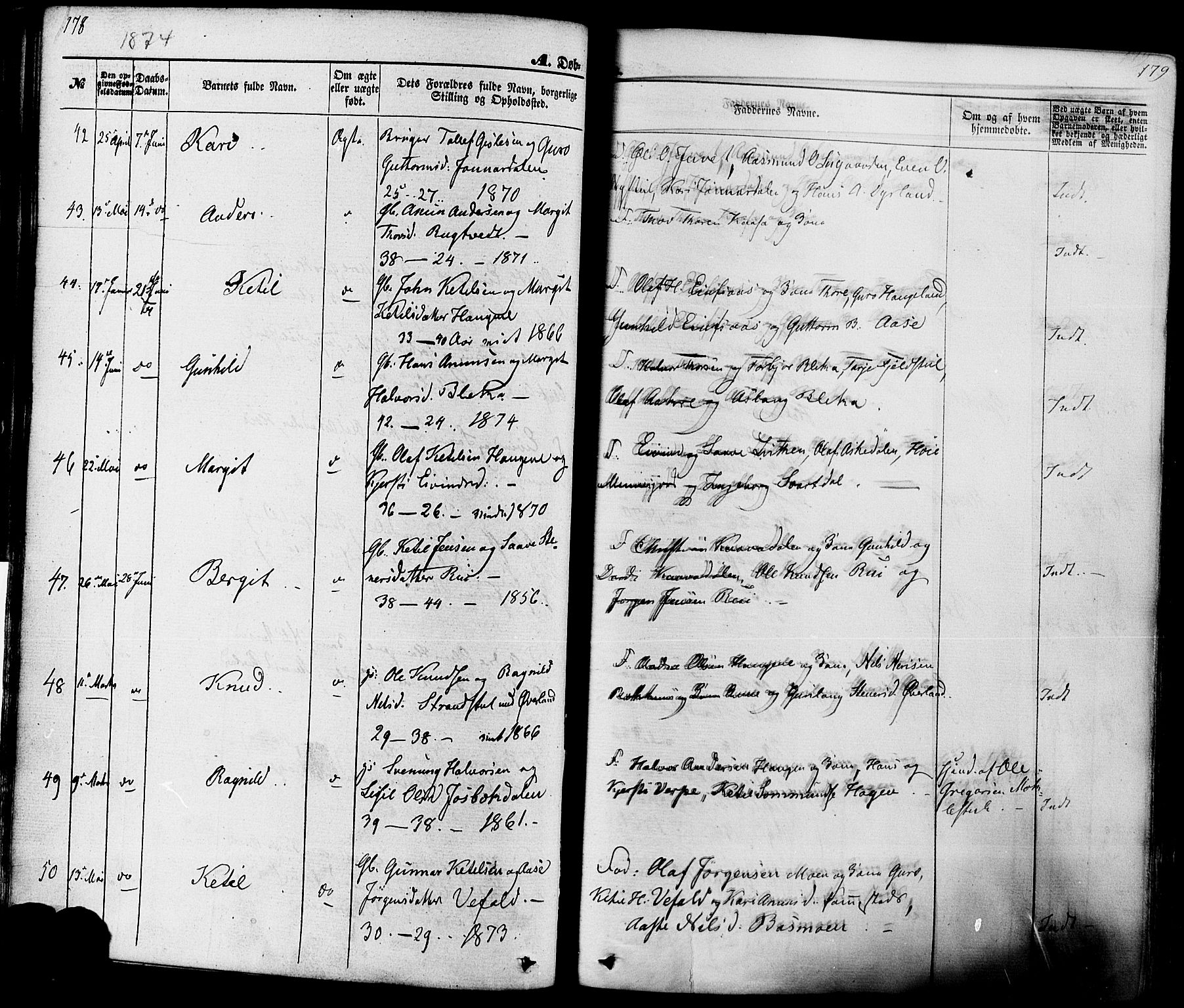 Seljord kirkebøker, AV/SAKO-A-20/F/Fa/L0013: Parish register (official) no. I 13, 1866-1876, p. 178-179