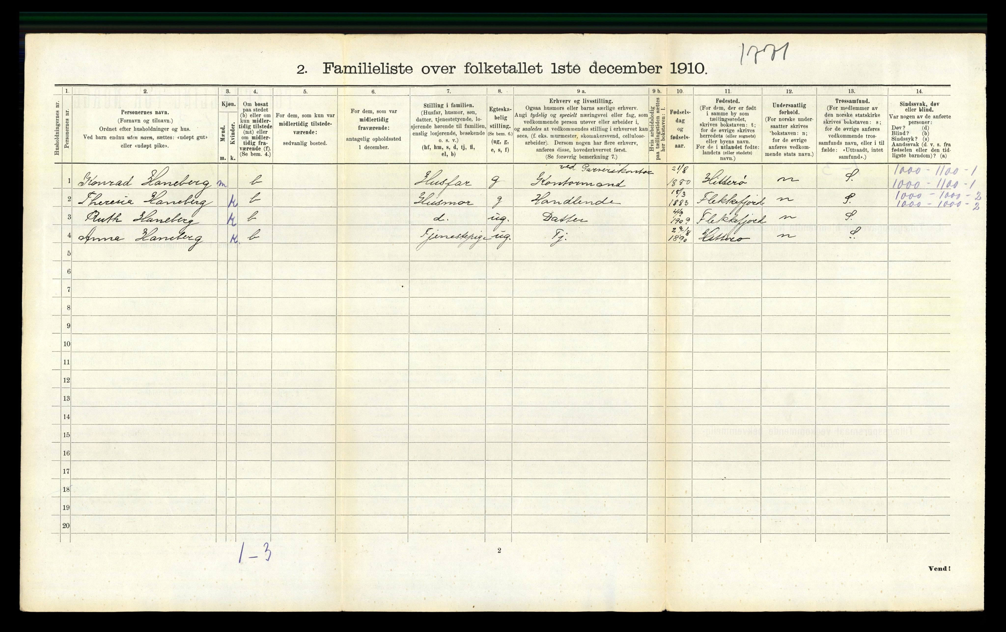 RA, 1910 census for Flekkefjord, 1910, p. 1105