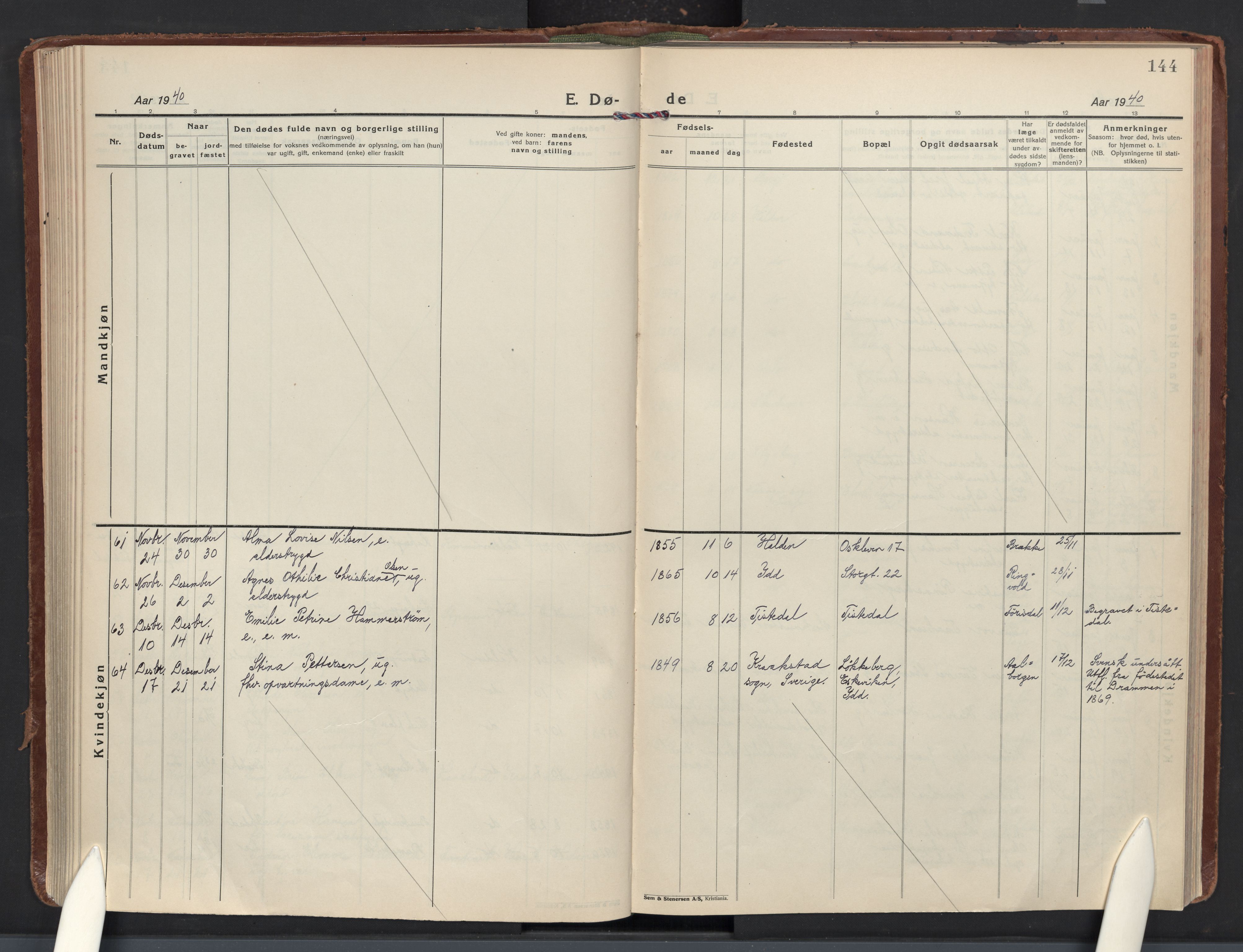 Halden prestekontor Kirkebøker, AV/SAO-A-10909/F/Fa/L0020: Parish register (official) no. I 20, 1925-1941, p. 144