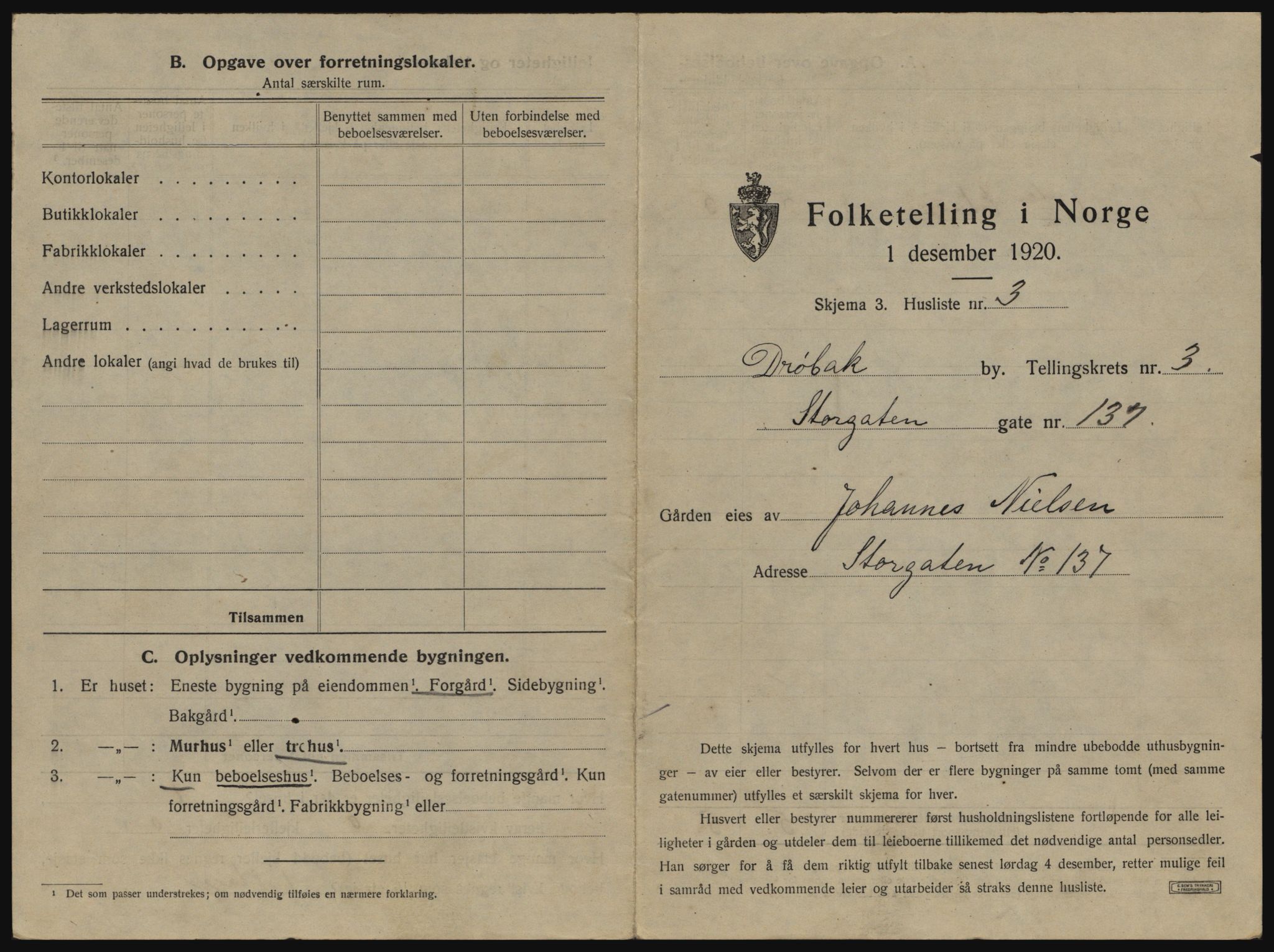 SAO, 1920 census for Drøbak, 1920, p. 261