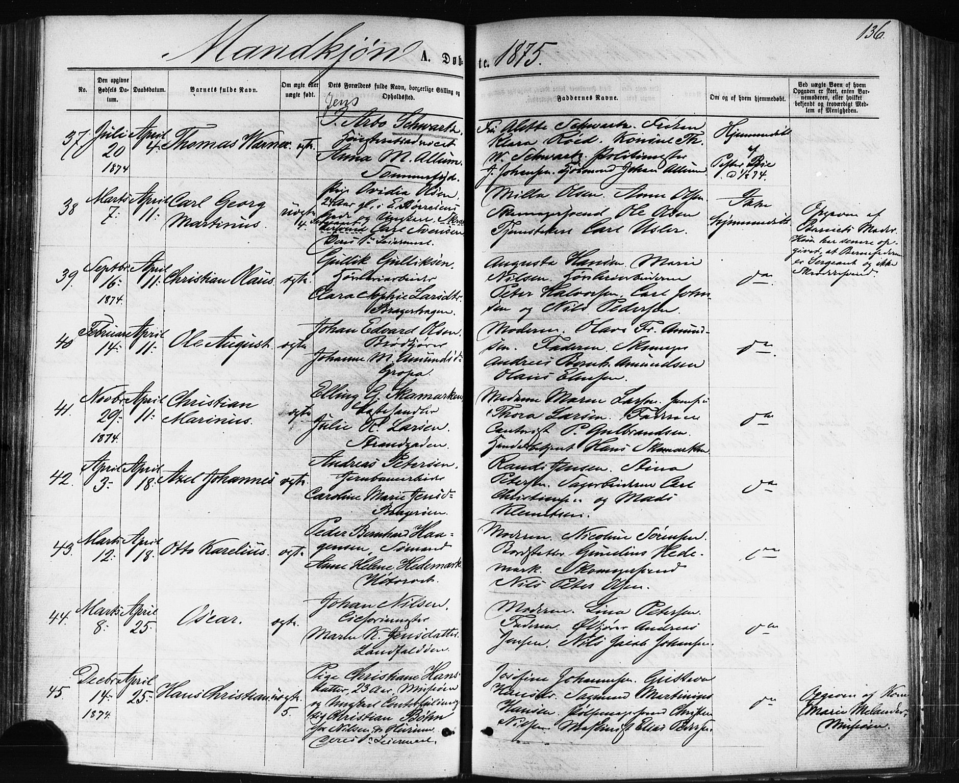 Bragernes kirkebøker, SAKO/A-6/F/Fb/L0004: Parish register (official) no. II 4, 1869-1875, p. 136