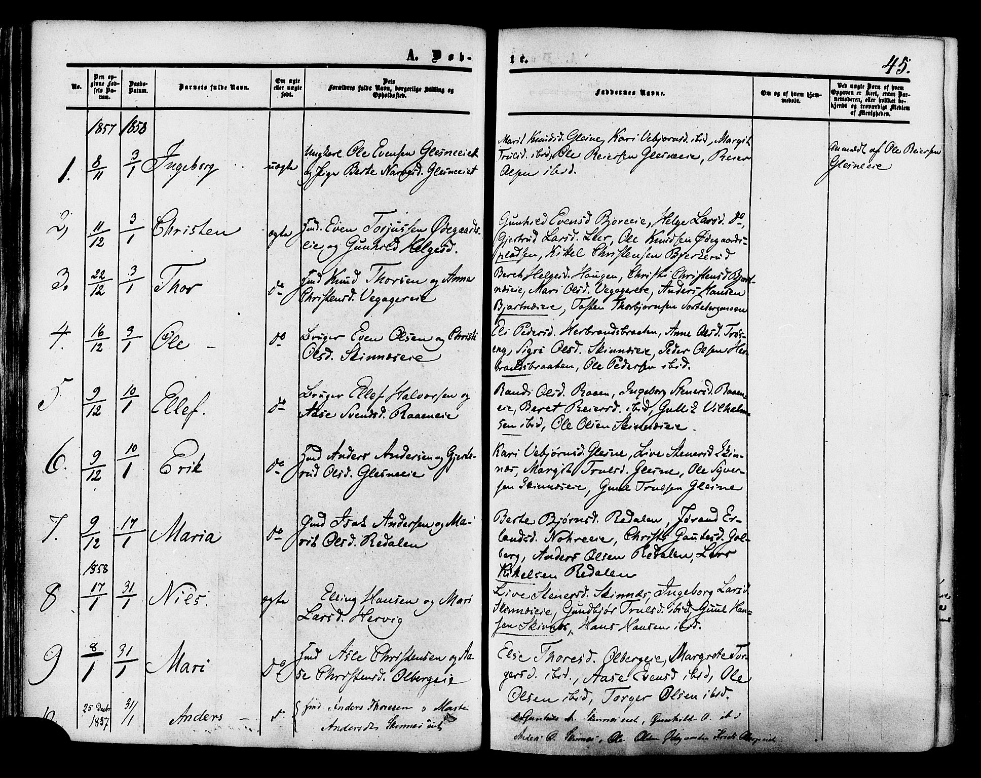 Krødsherad kirkebøker, AV/SAKO-A-19/F/Fa/L0003: Parish register (official) no. 3, 1851-1872, p. 45