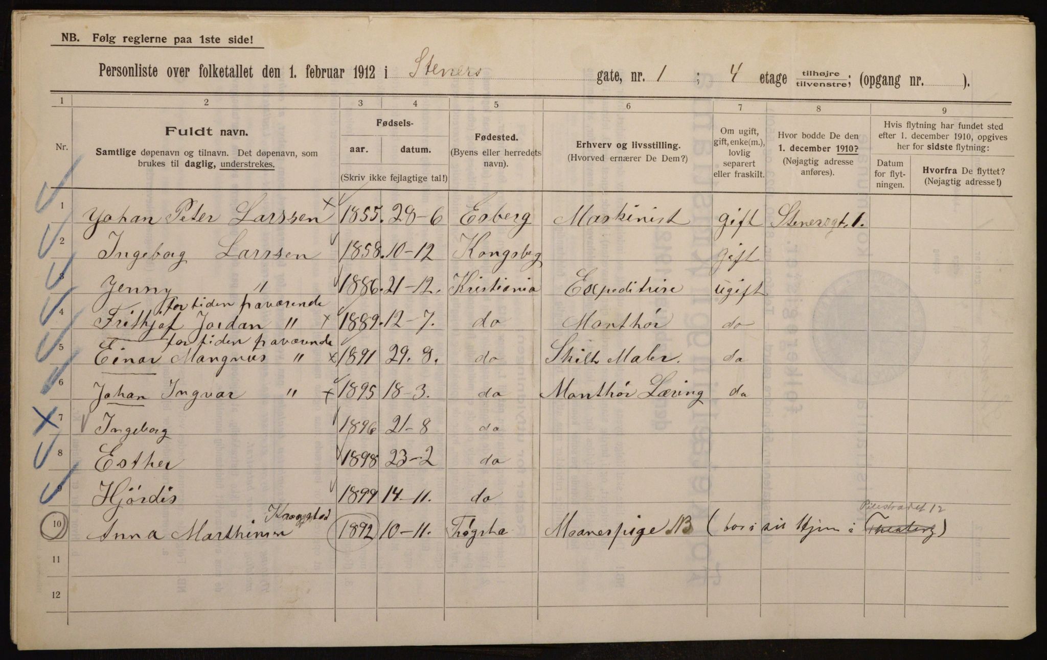 OBA, Municipal Census 1912 for Kristiania, 1912, p. 101525