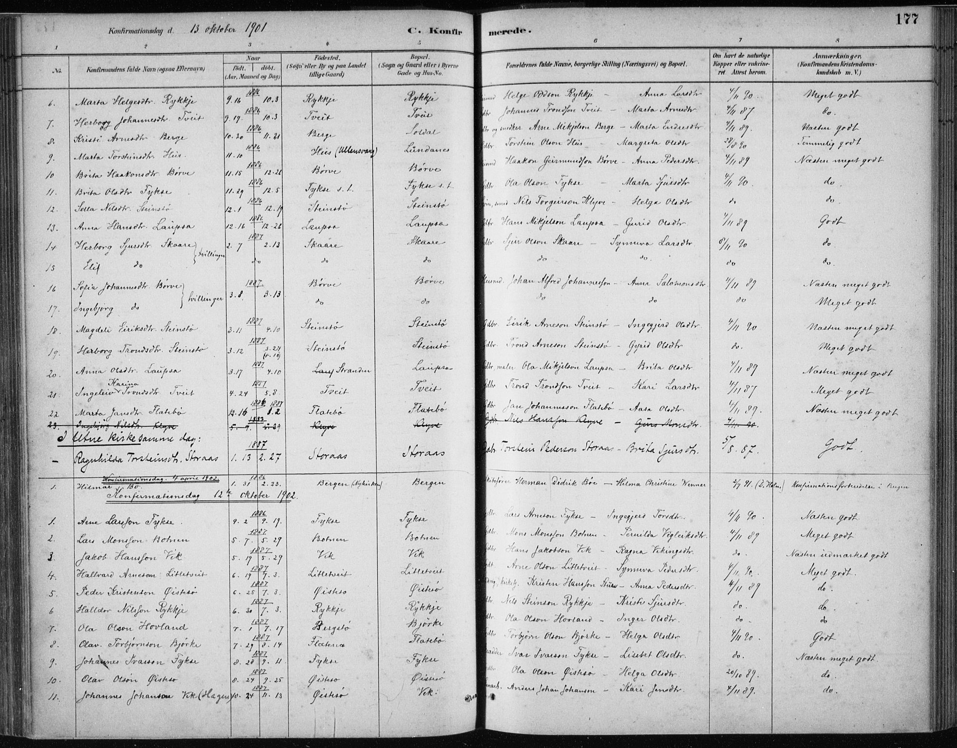 Kvam sokneprestembete, SAB/A-76201/H/Haa: Parish register (official) no. C  1, 1880-1906, p. 177