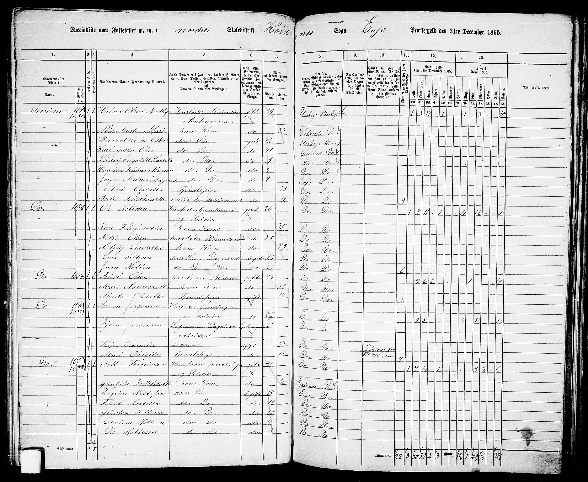 RA, 1865 census for Evje, 1865, p. 106