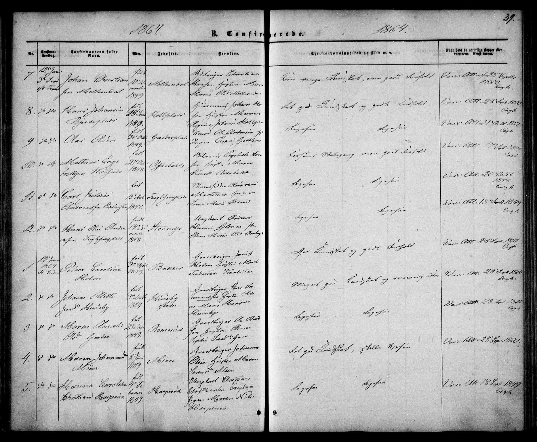 Drøbak prestekontor Kirkebøker, AV/SAO-A-10142a/F/Fa/L0002: Parish register (official) no. I 2, 1858-1870, p. 39