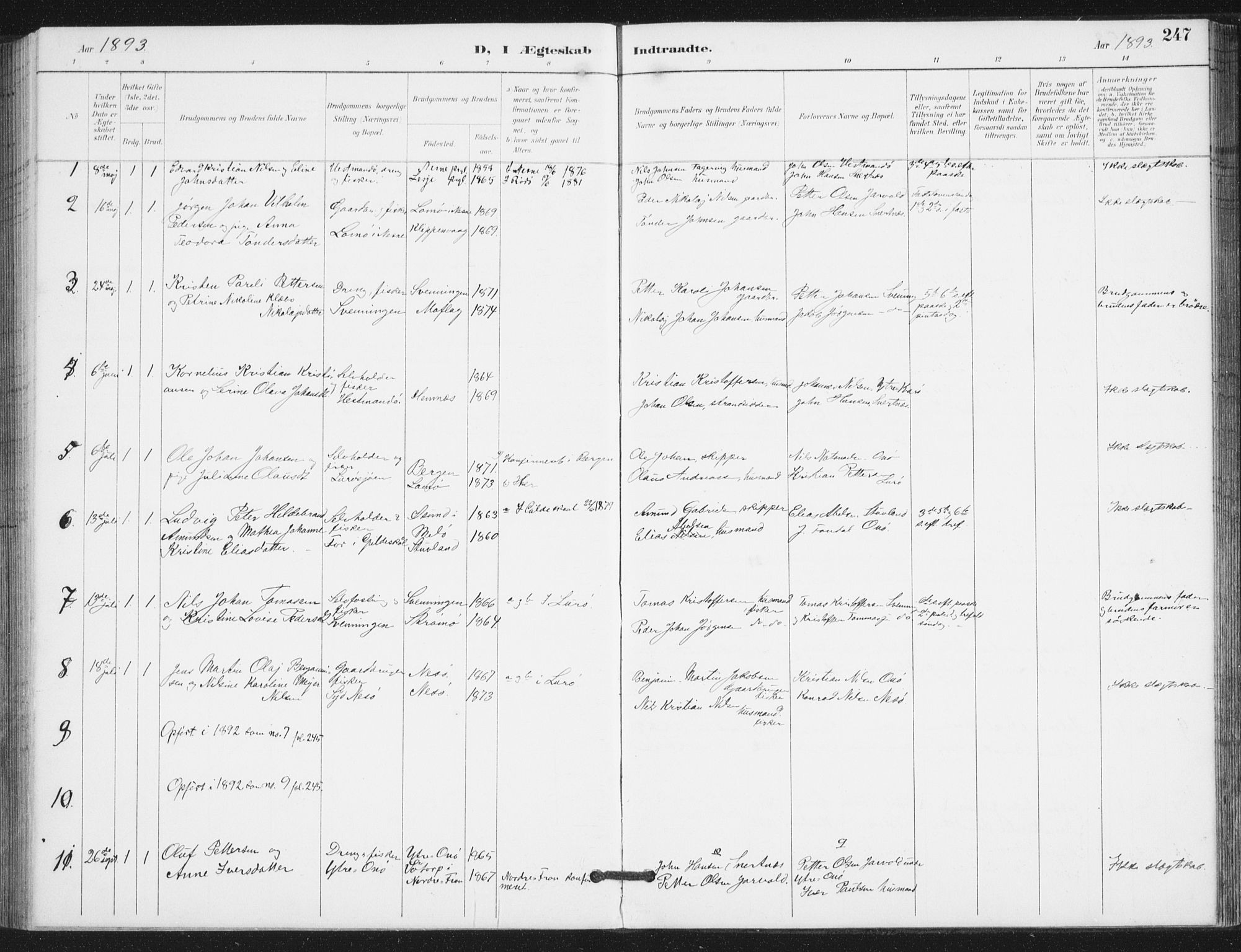 Ministerialprotokoller, klokkerbøker og fødselsregistre - Nordland, SAT/A-1459/839/L0573: Parish register (copy) no. 839C03, 1892-1917, p. 247