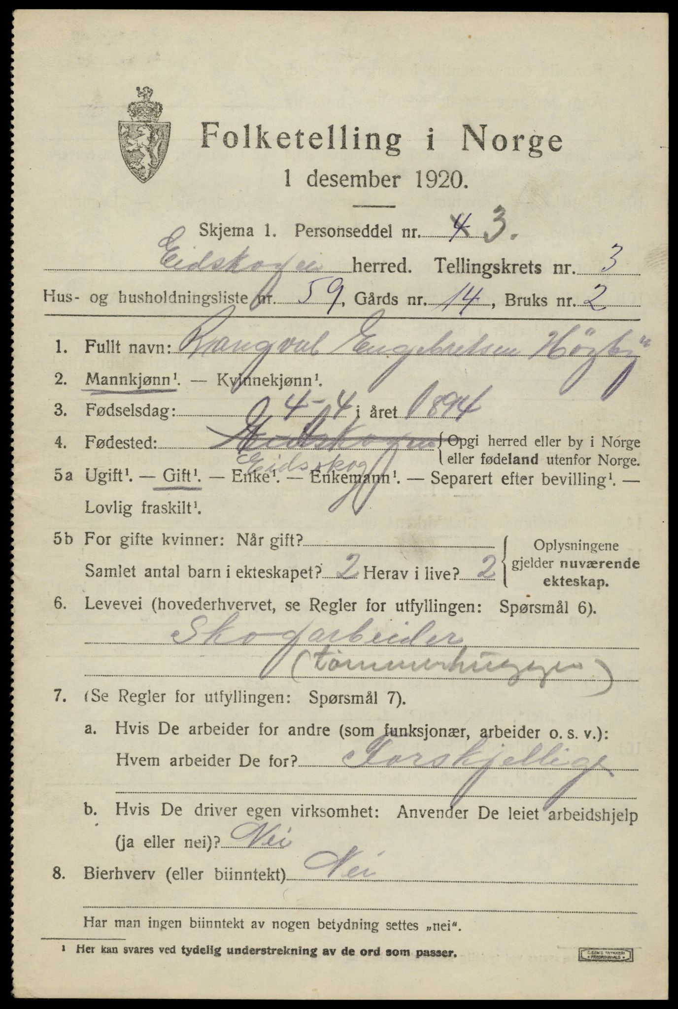 SAH, 1920 census for Eidskog, 1920, p. 4789