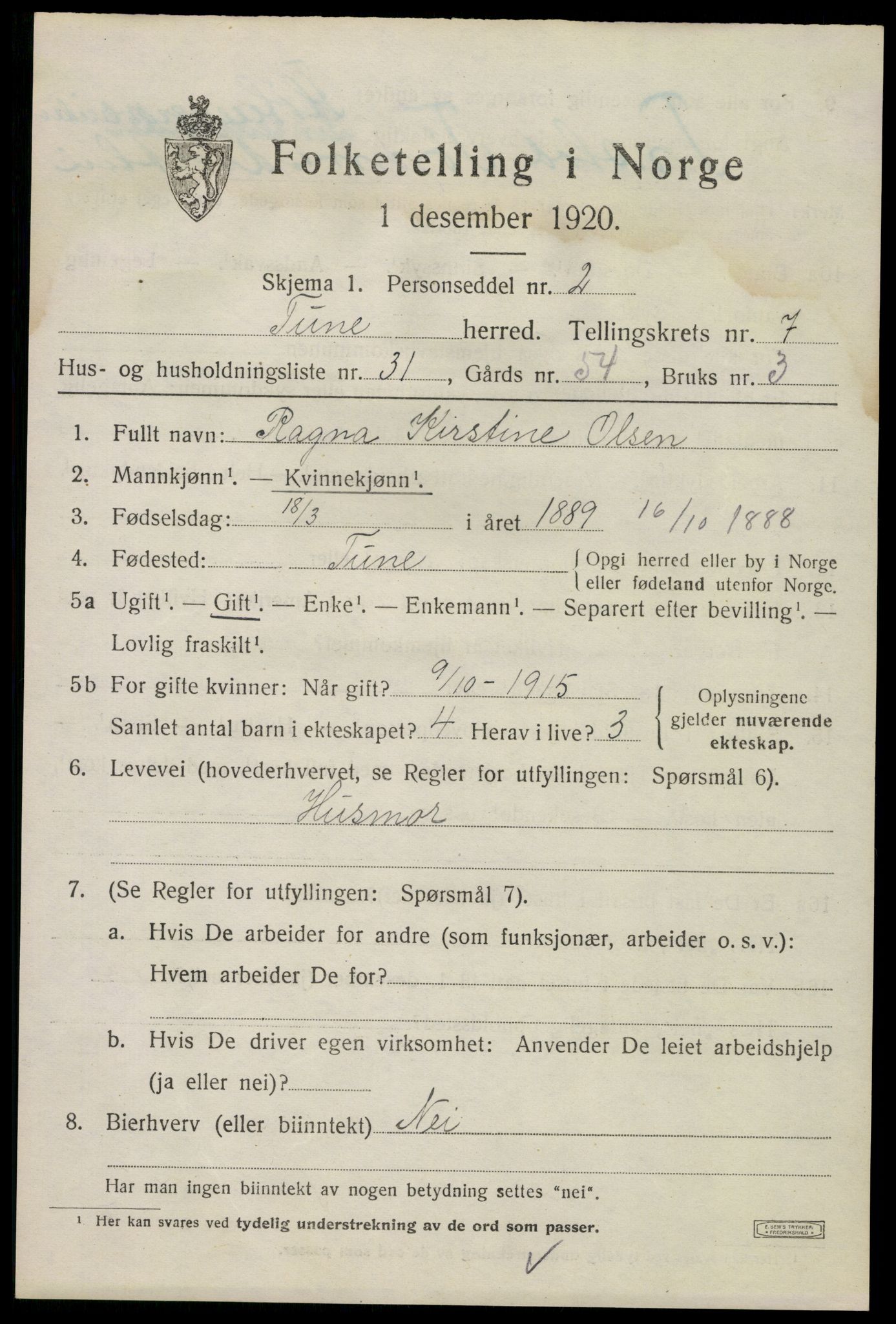 SAO, 1920 census for Tune, 1920, p. 6444