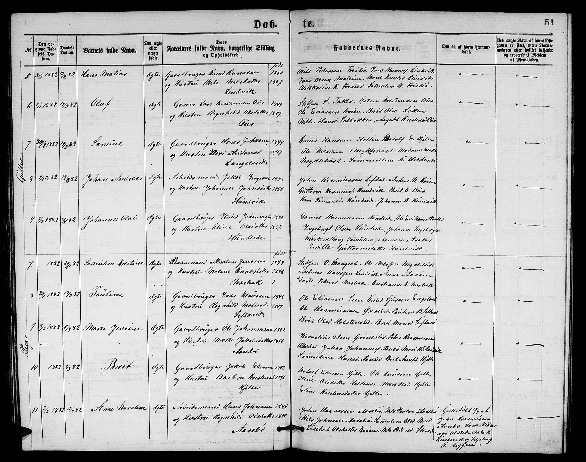 Eid sokneprestembete, AV/SAB-A-82301/H/Hab/Habb/L0001: Parish register (copy) no. B 1, 1877-1882, p. 51