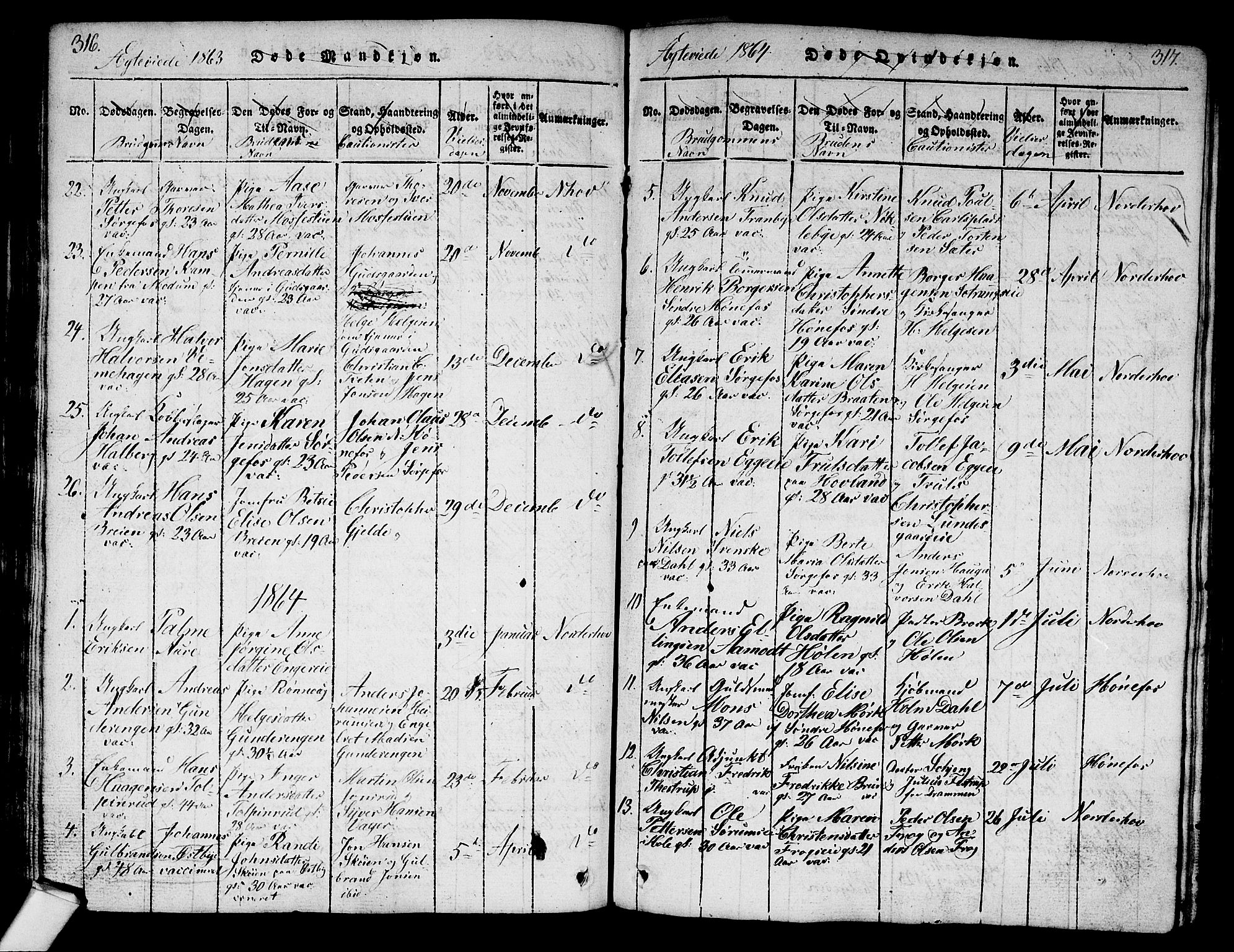 Norderhov kirkebøker, SAKO/A-237/G/Ga/L0003: Parish register (copy) no. I 3 /1, 1814-1876, p. 316-317